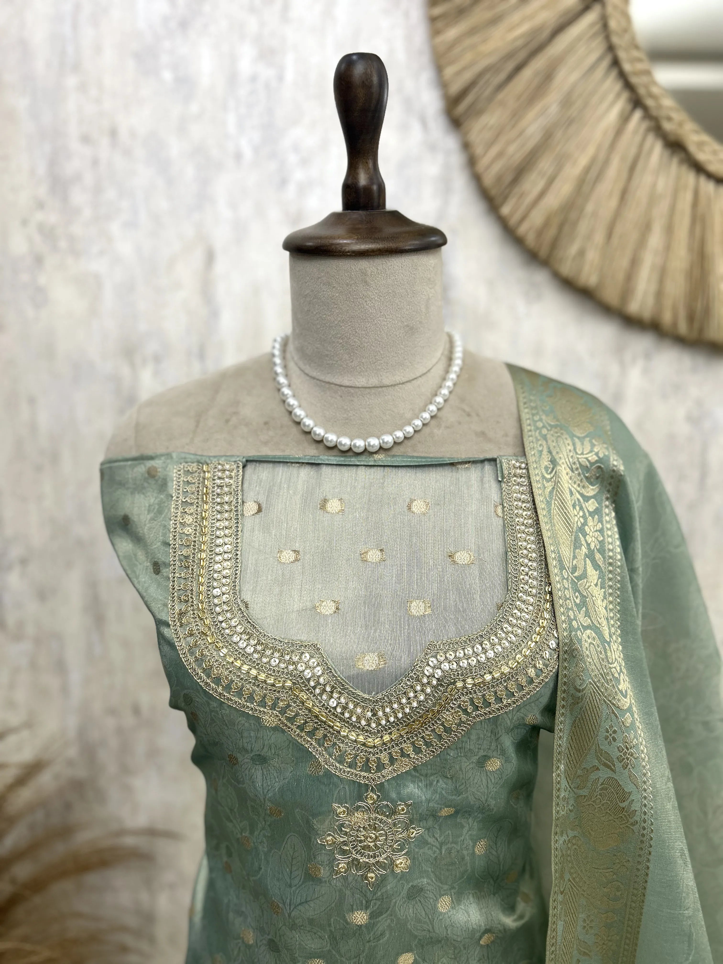 Tissue Unstitched Suit Set Featuring Sequence And Banarasi Weaving