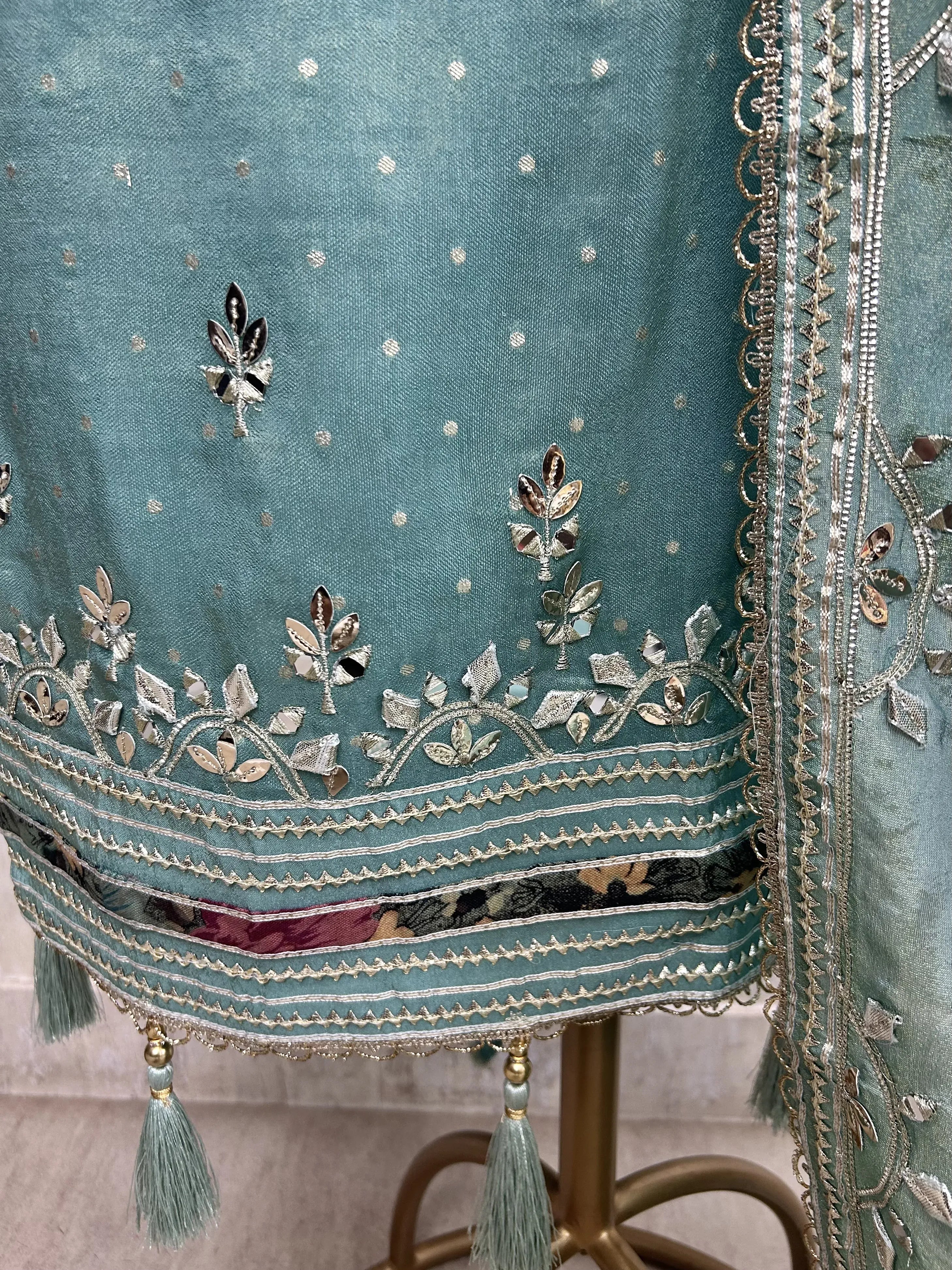 Unstitched Tissue Suit Set With Tissue Dupatta