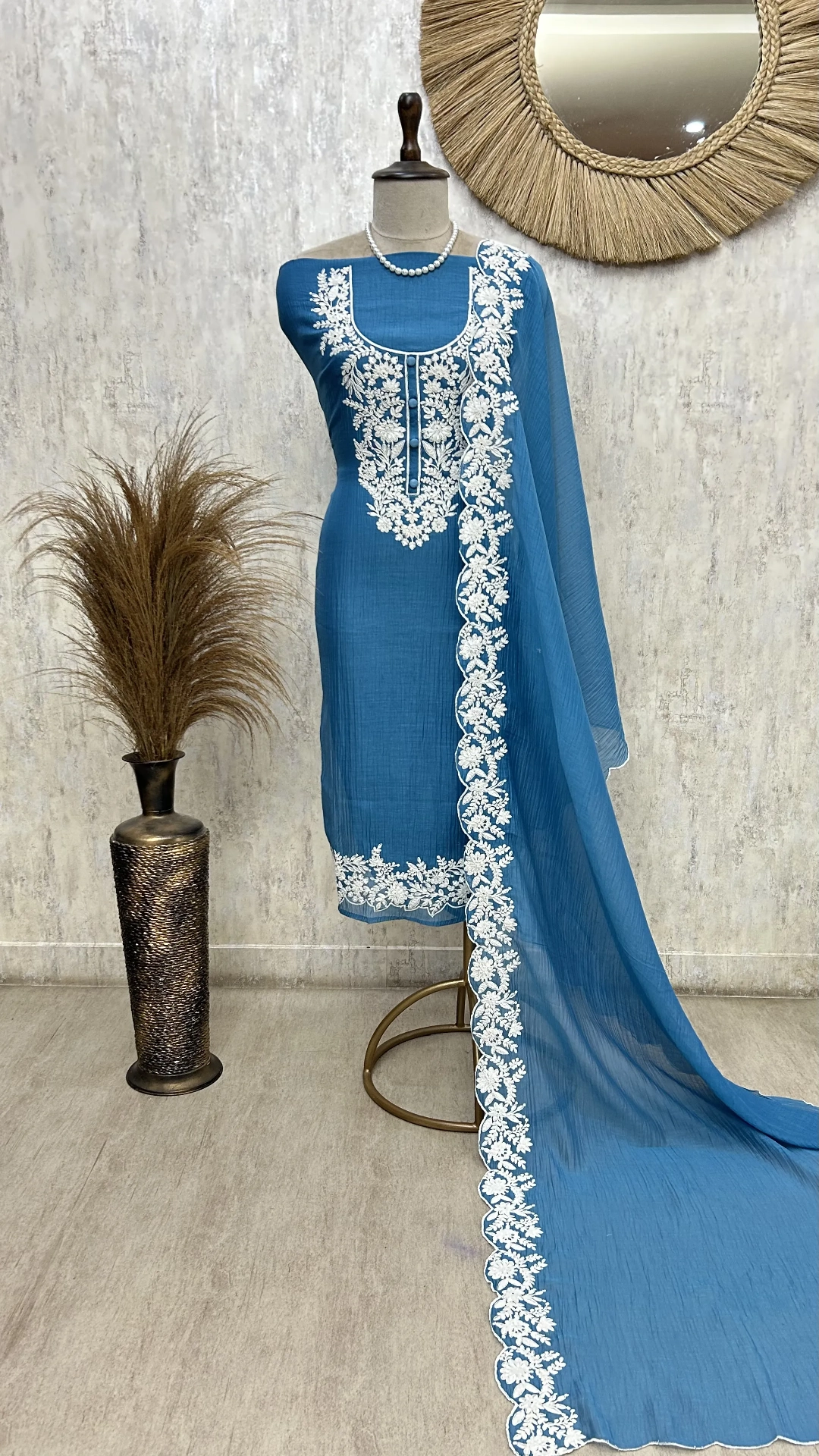 Azure Embroidered Grace Unstitched Suit