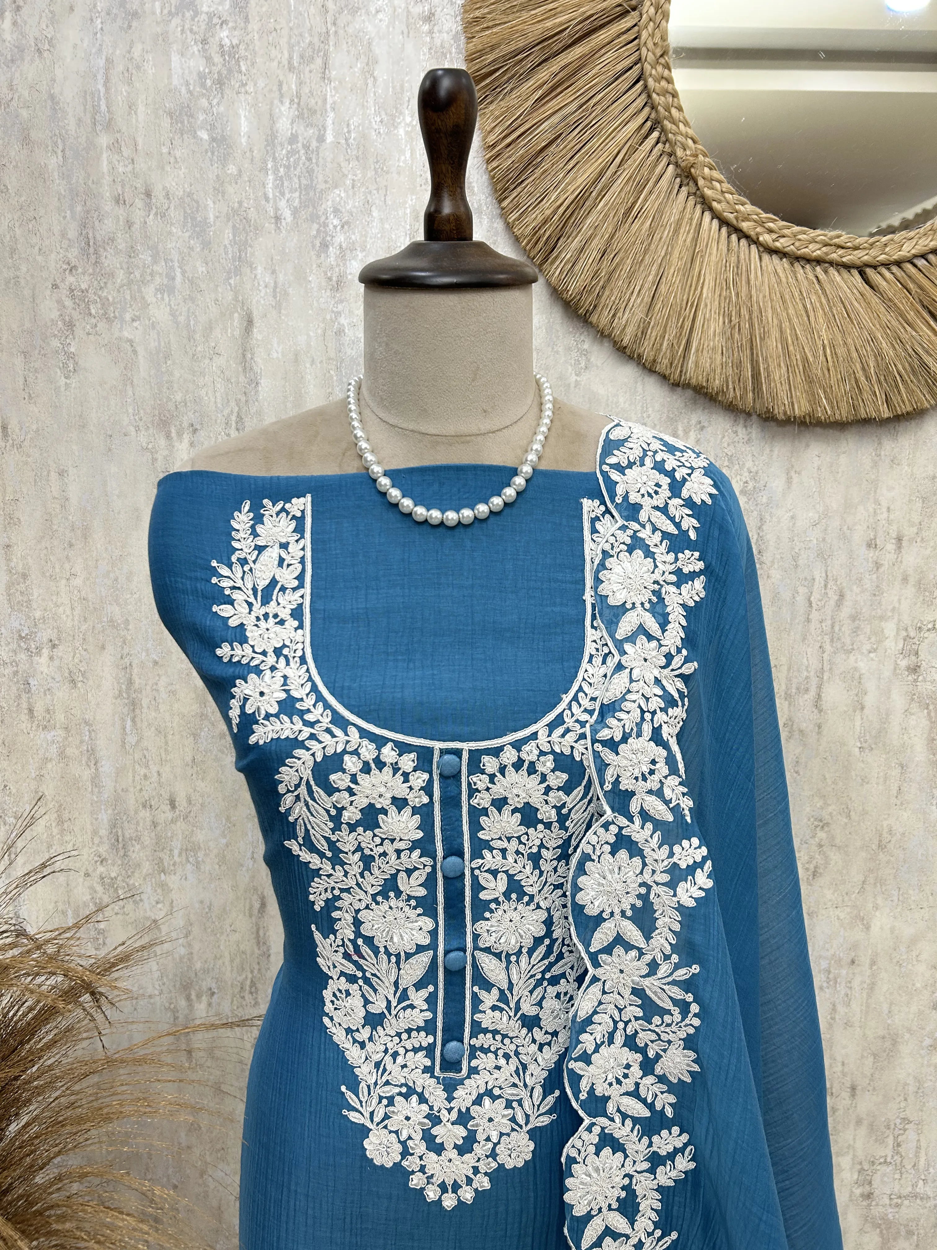 Azure Embroidered Grace Unstitched Suit