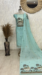 Ethereal Sage Elegance jamdani linen Unstitched Suit