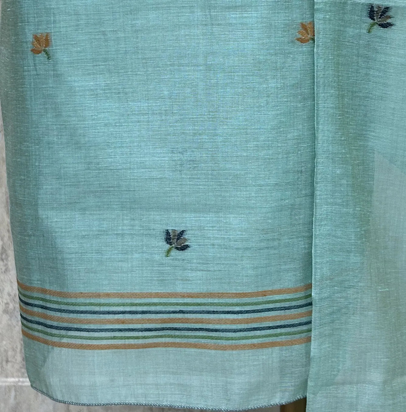 Ethereal Sage Elegance jamdani linen Unstitched Suit