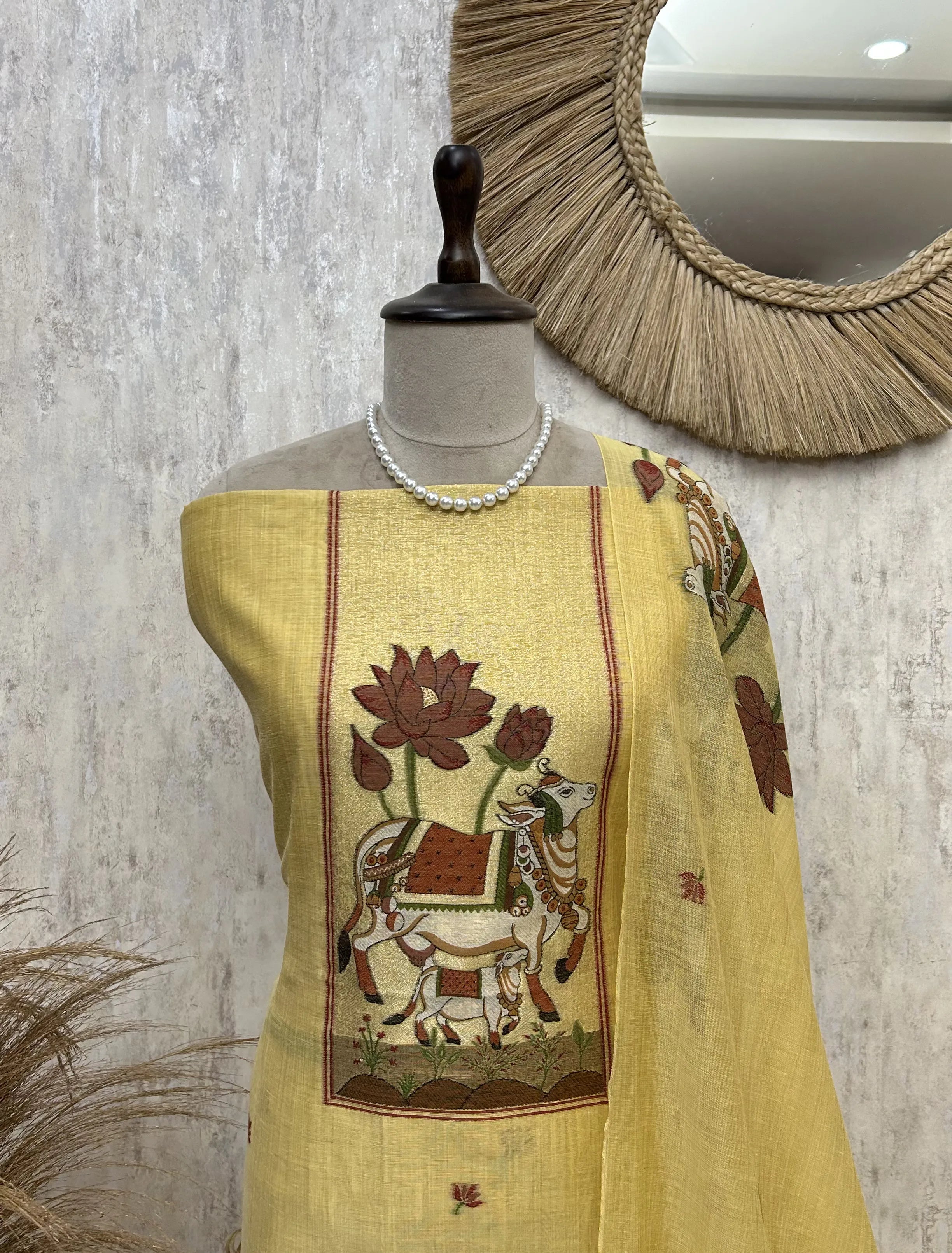 Ethereal Sage Elegance jamdani linen Unstitched Suit