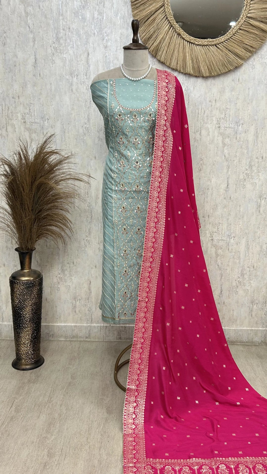 Maheshwari Unstitched Suit Set With Zardosi Work