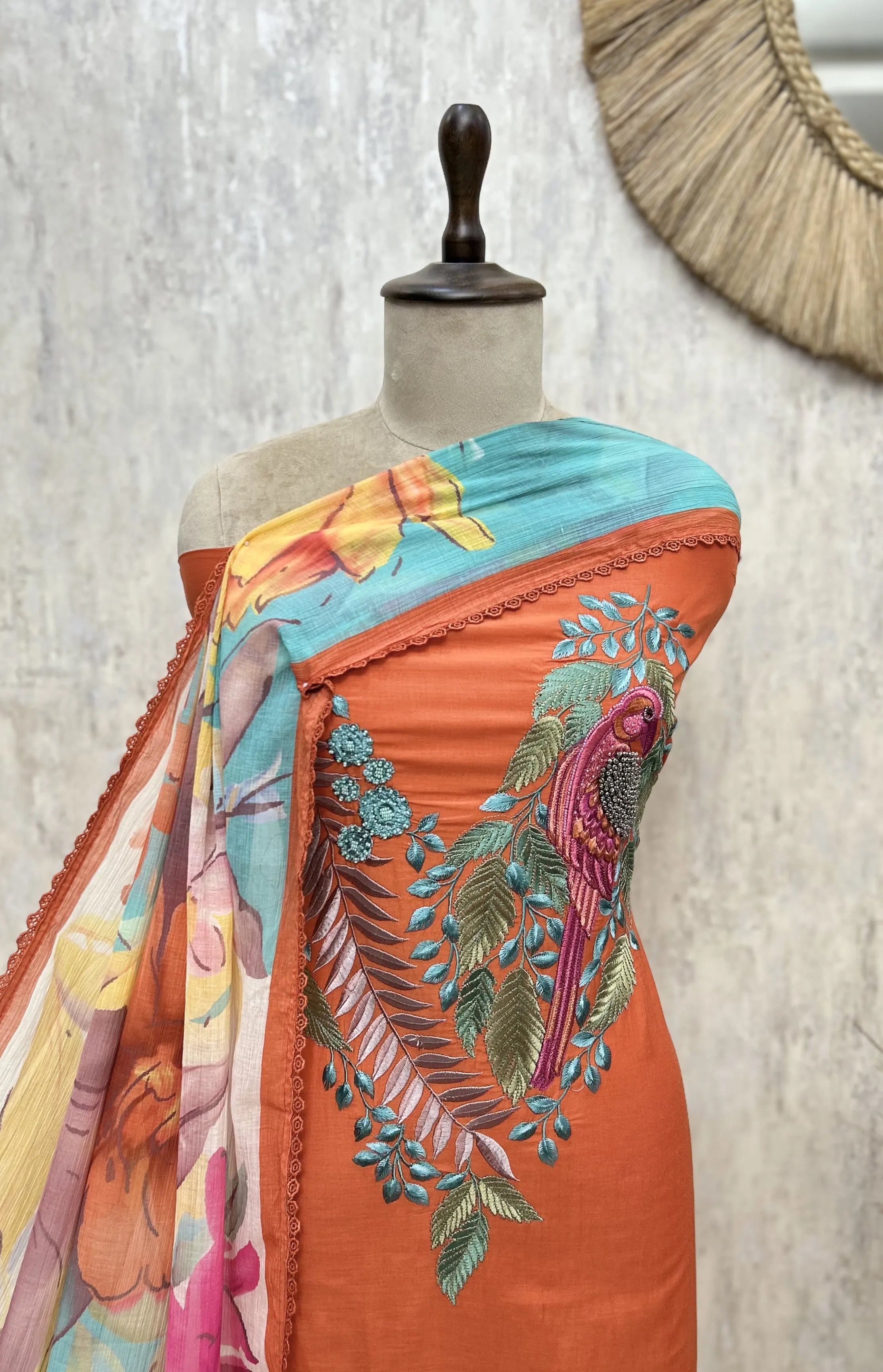 Bloomscape Mul Chanderi Unstitched Suit