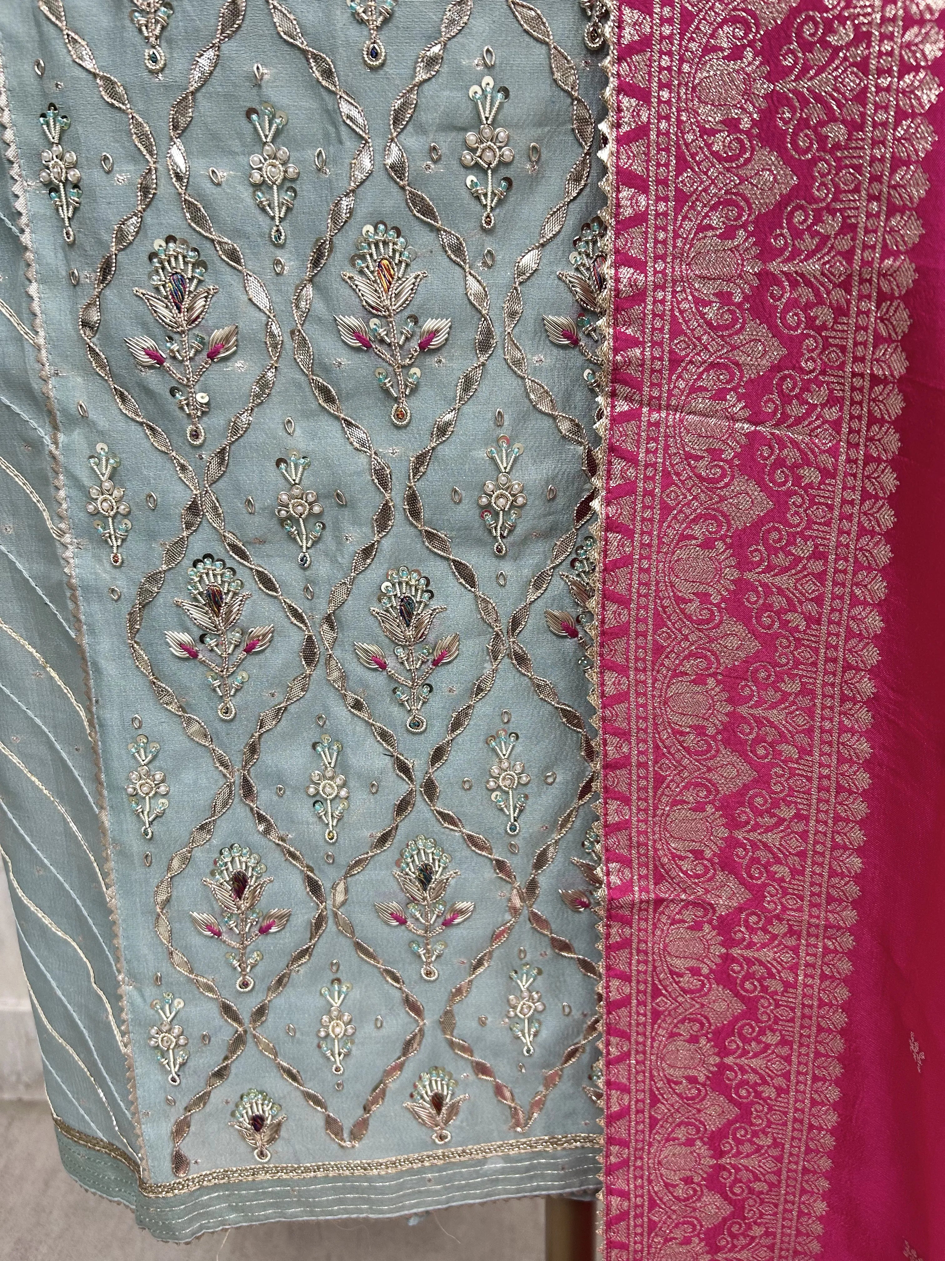 Maheshwari Unstitched Suit Set With Zardosi Work