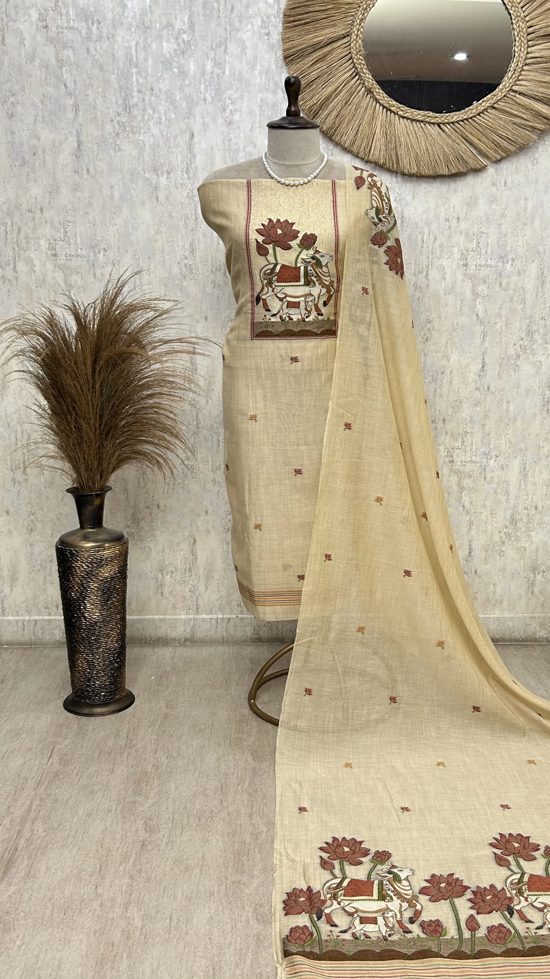 Ethereal Sage Elegance jamdani linen Unstitched Suit