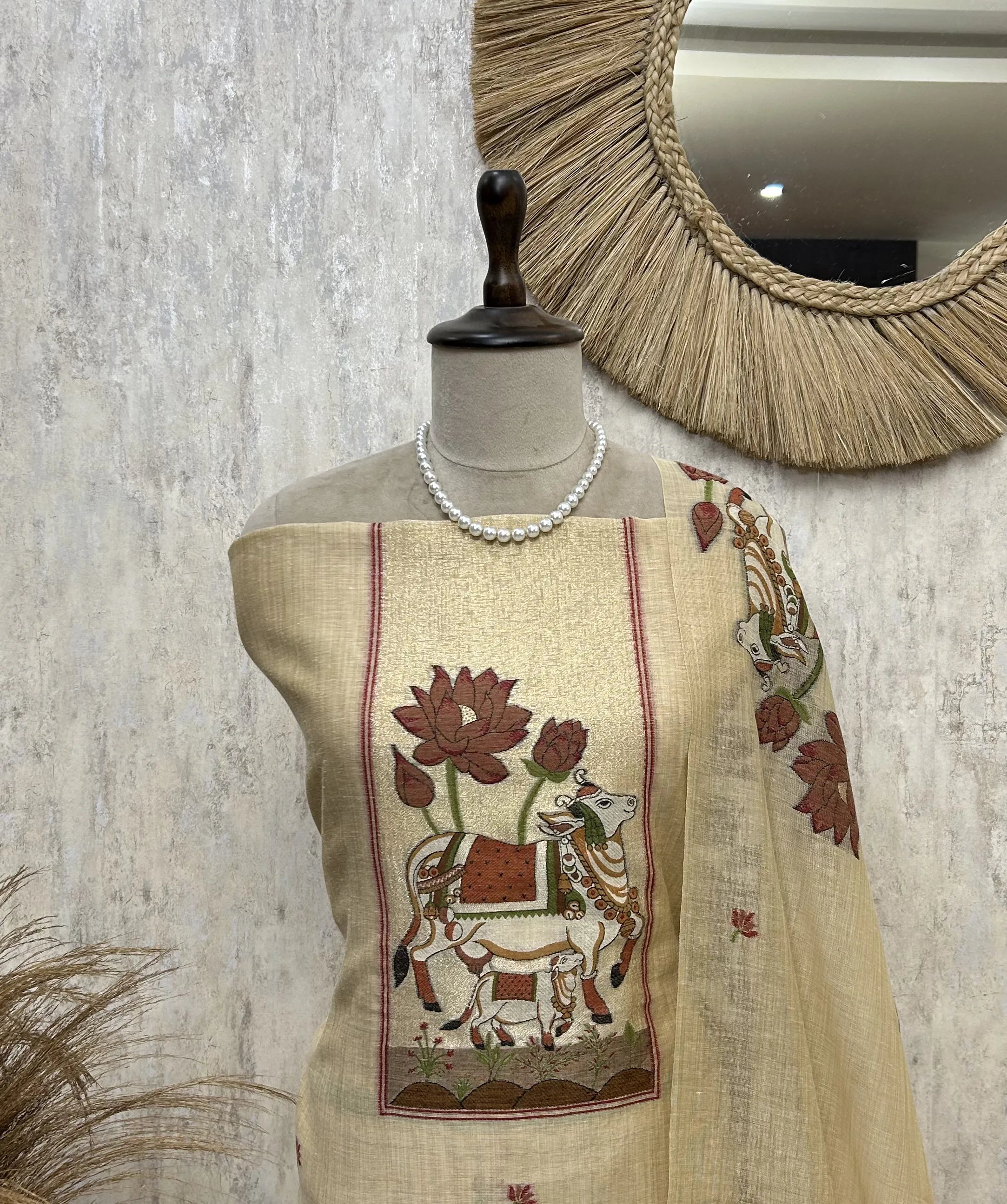 Ethereal Sage Elegance jamdani linen Unstitched Suit