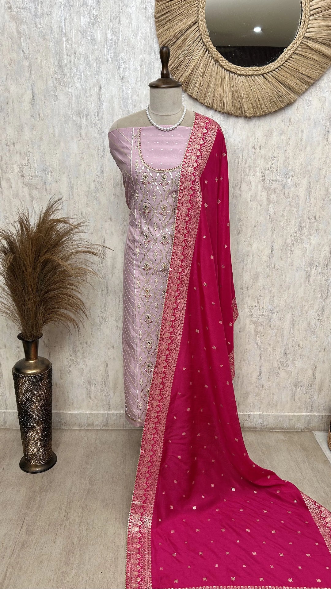 Maheshwari Unstitched Suit Set With Zardosi Work