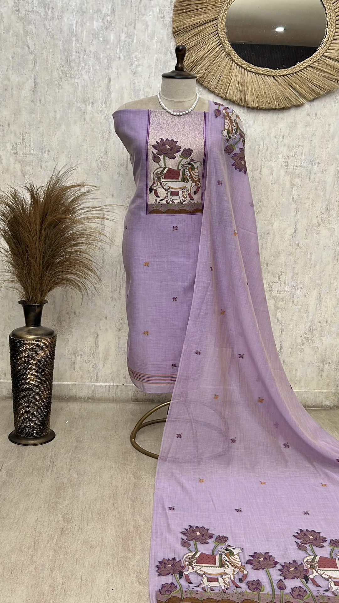 Ethereal Sage Elegance jamdani linen Unstitched Suit