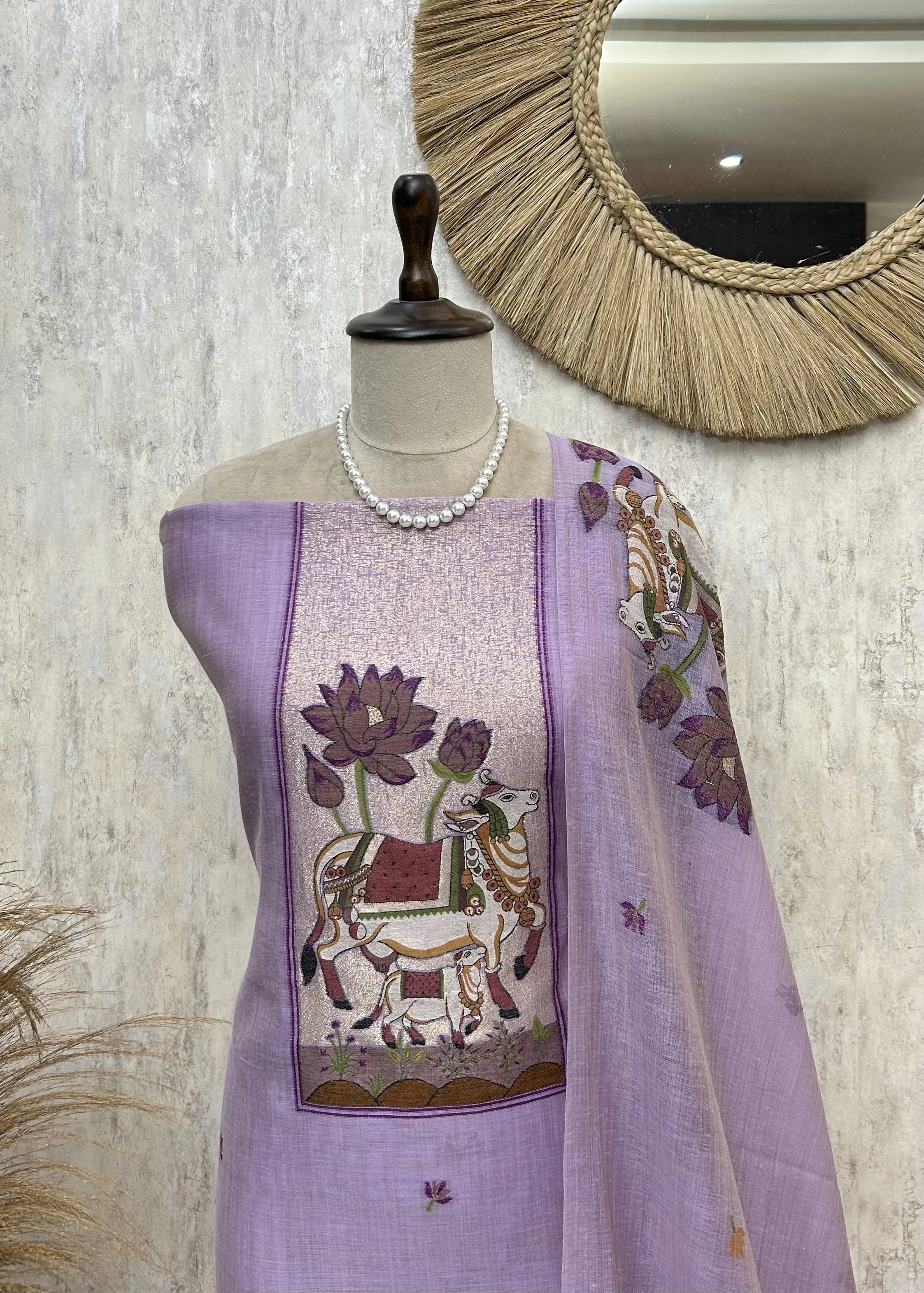Ethereal Sage Elegance jamdani linen Unstitched Suit