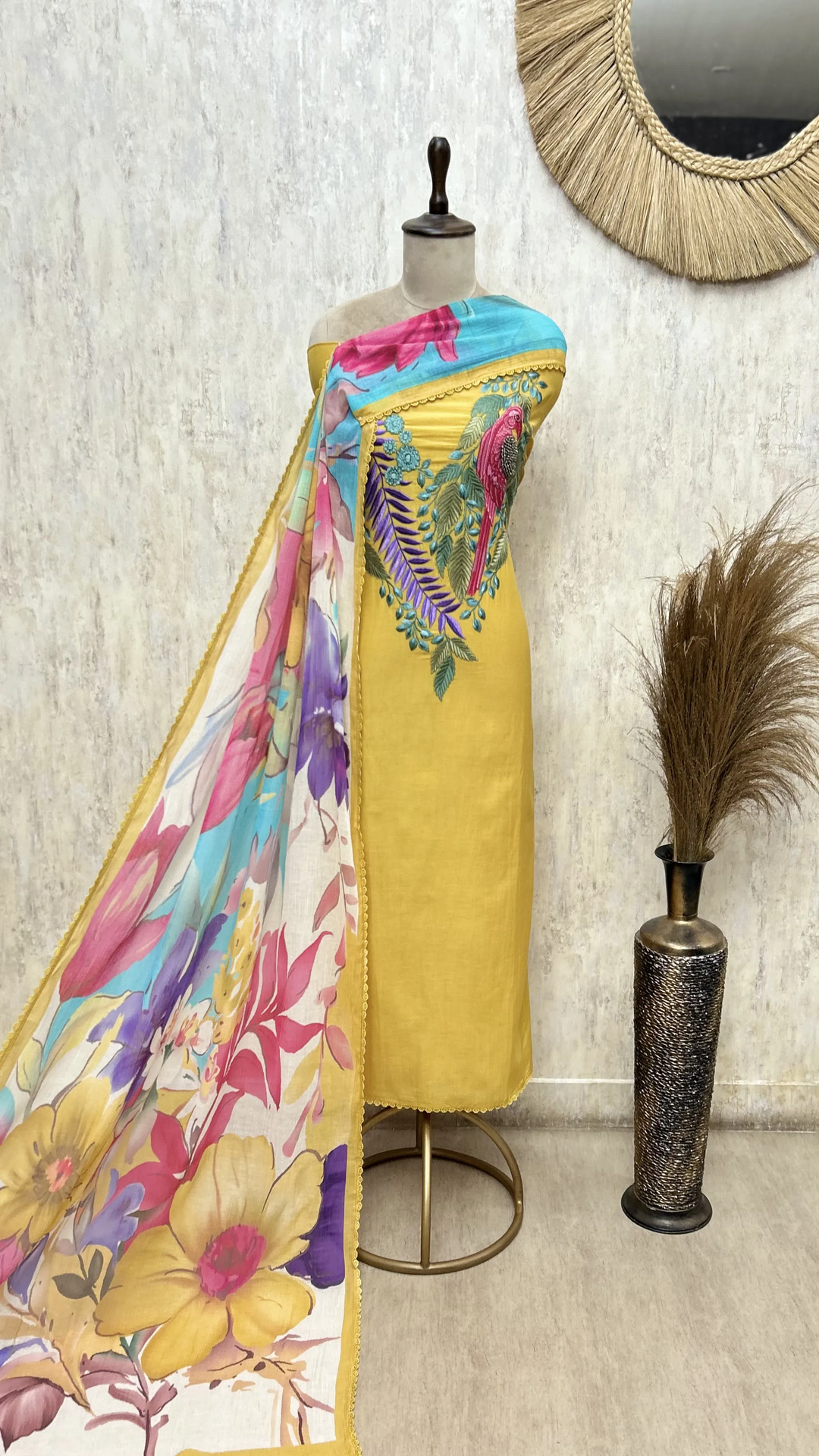 Bloomscape Mul Chanderi Unstitched Suit