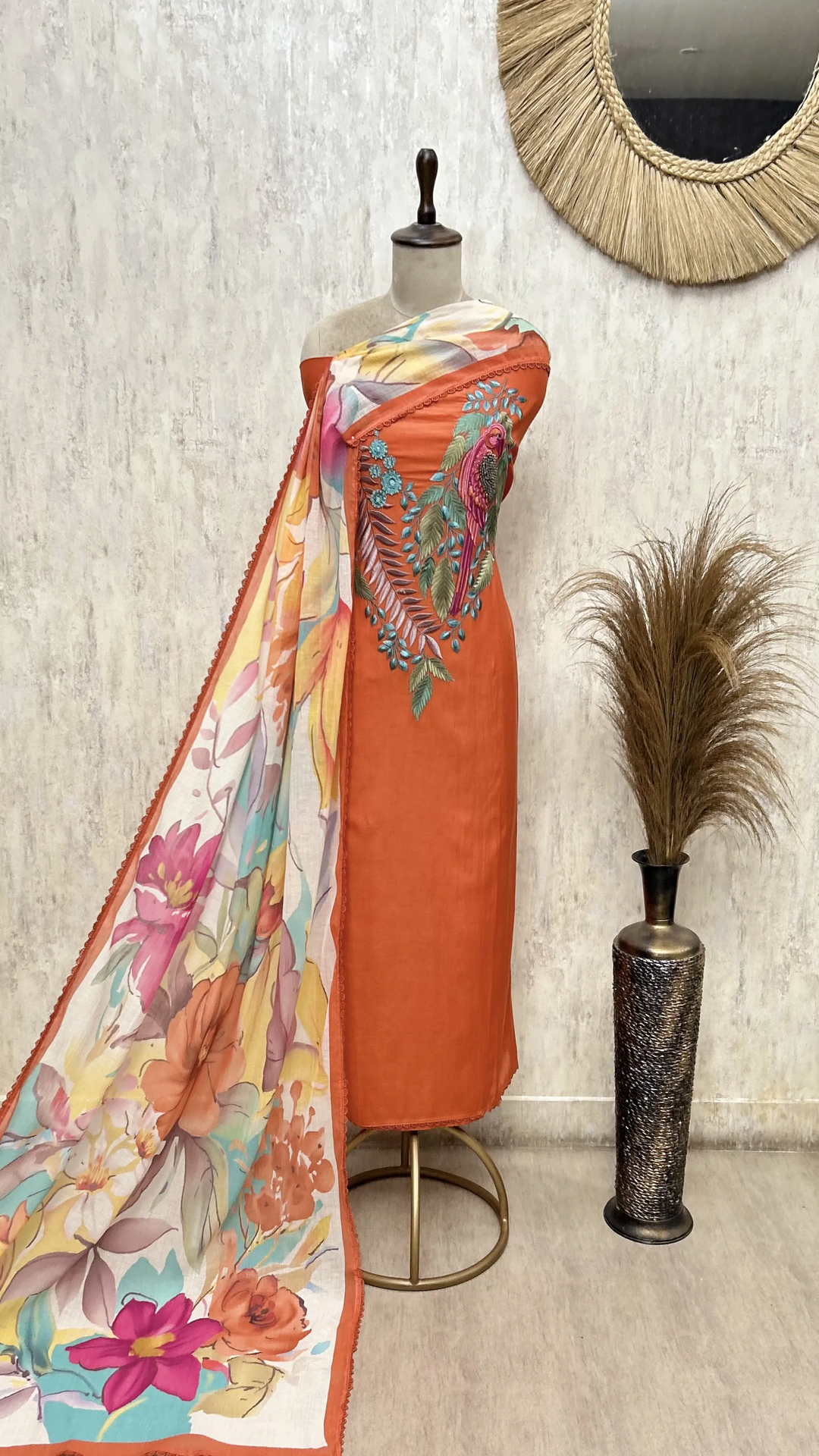 Bloomscape Mul Chanderi Unstitched Suit