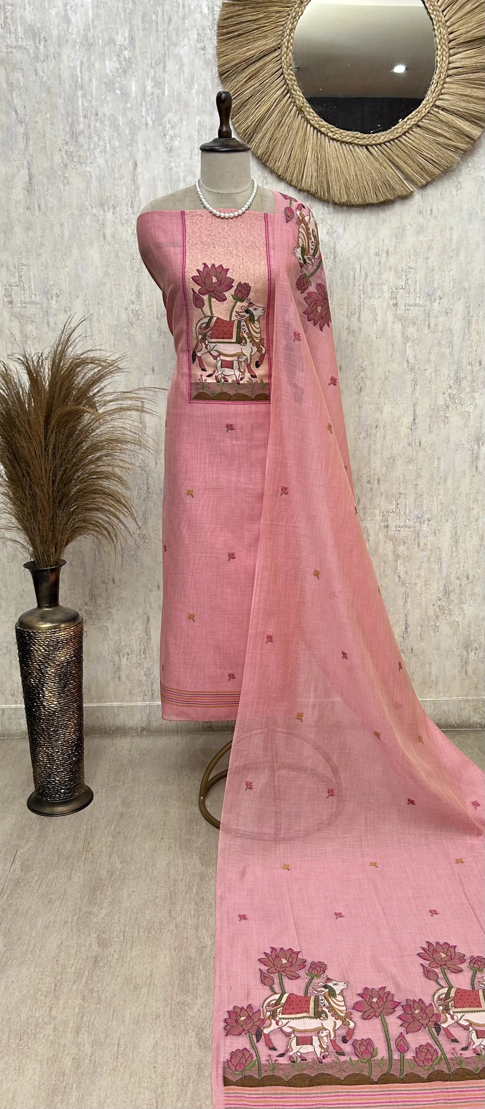 Ethereal Sage Elegance jamdani linen Unstitched Suit