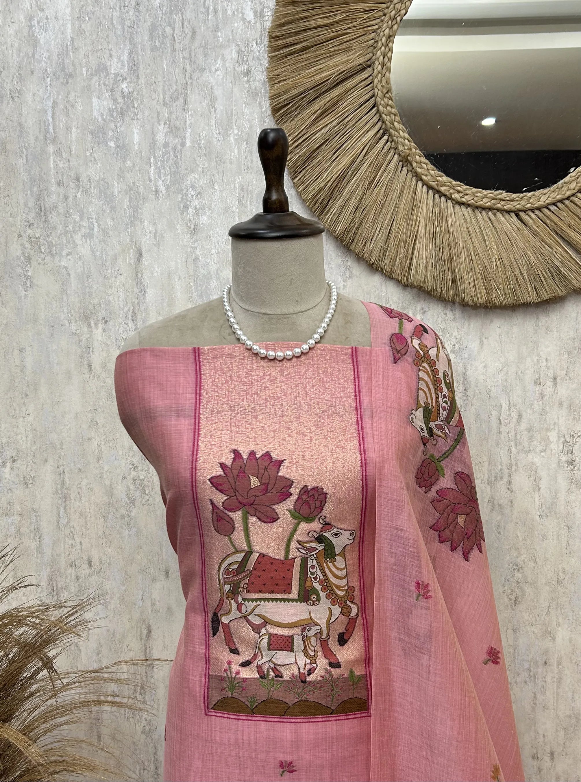 Ethereal Sage Elegance jamdani linen Unstitched Suit