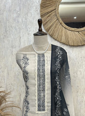 Monochrome Floral Elegance Unstitched Suit