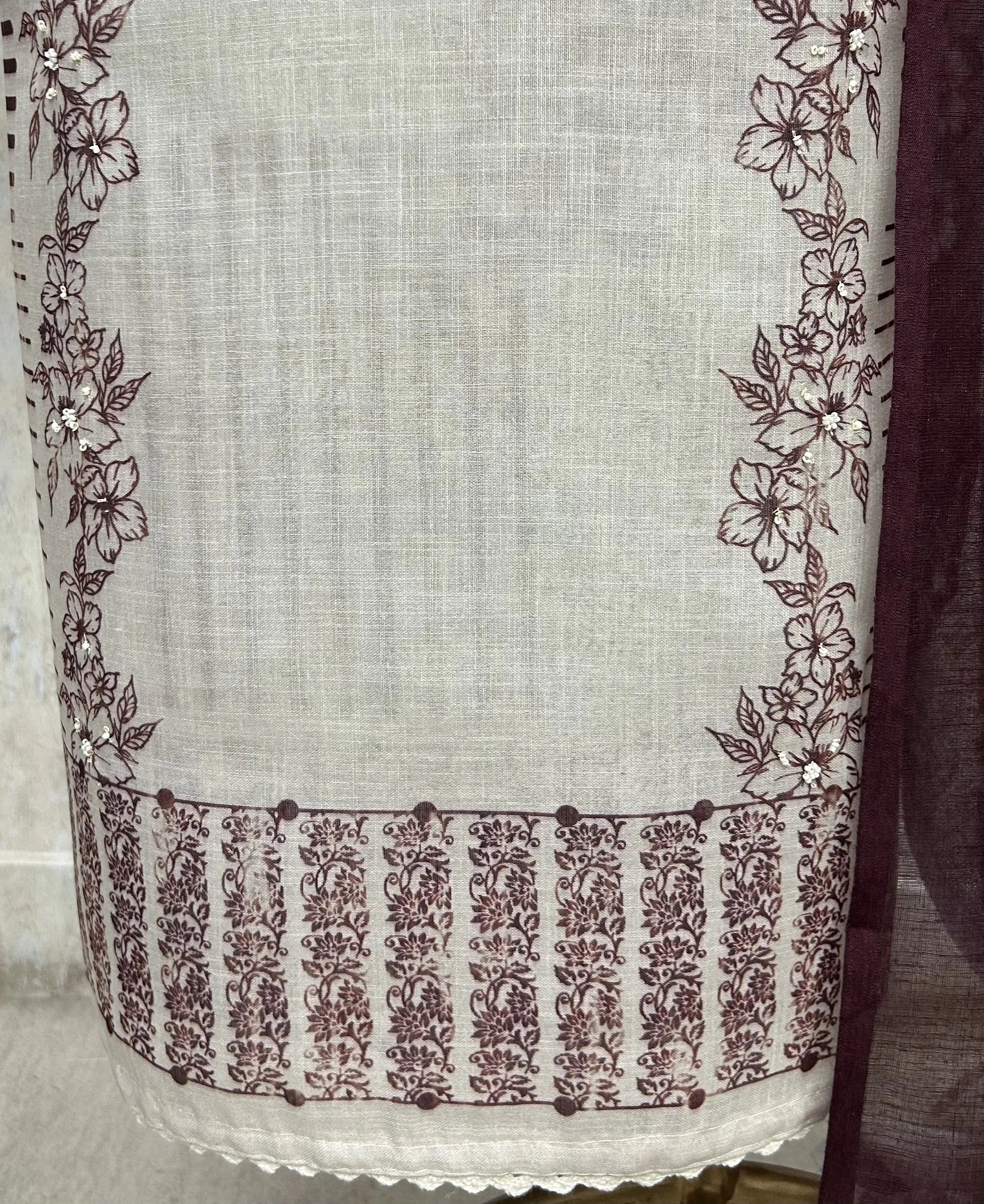 Monochrome Floral Elegance Unstitched Suit