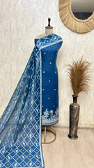 Azure Bloom Jamdani Linen Unstitched Suits