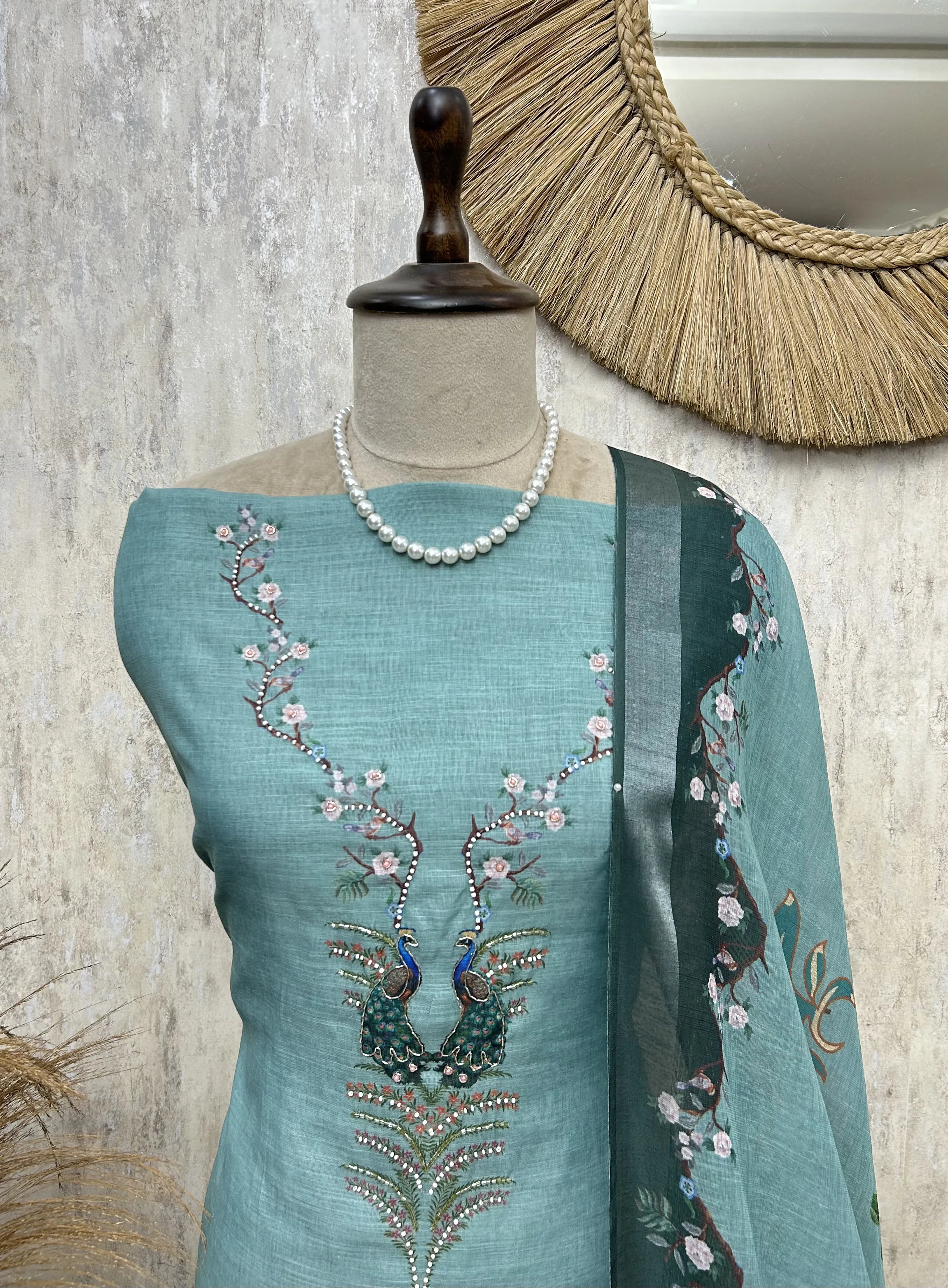 Peacock Blossom Elegance Unstitched Suit