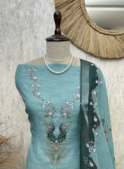 Peacock Blossom Elegance Unstitched Suit