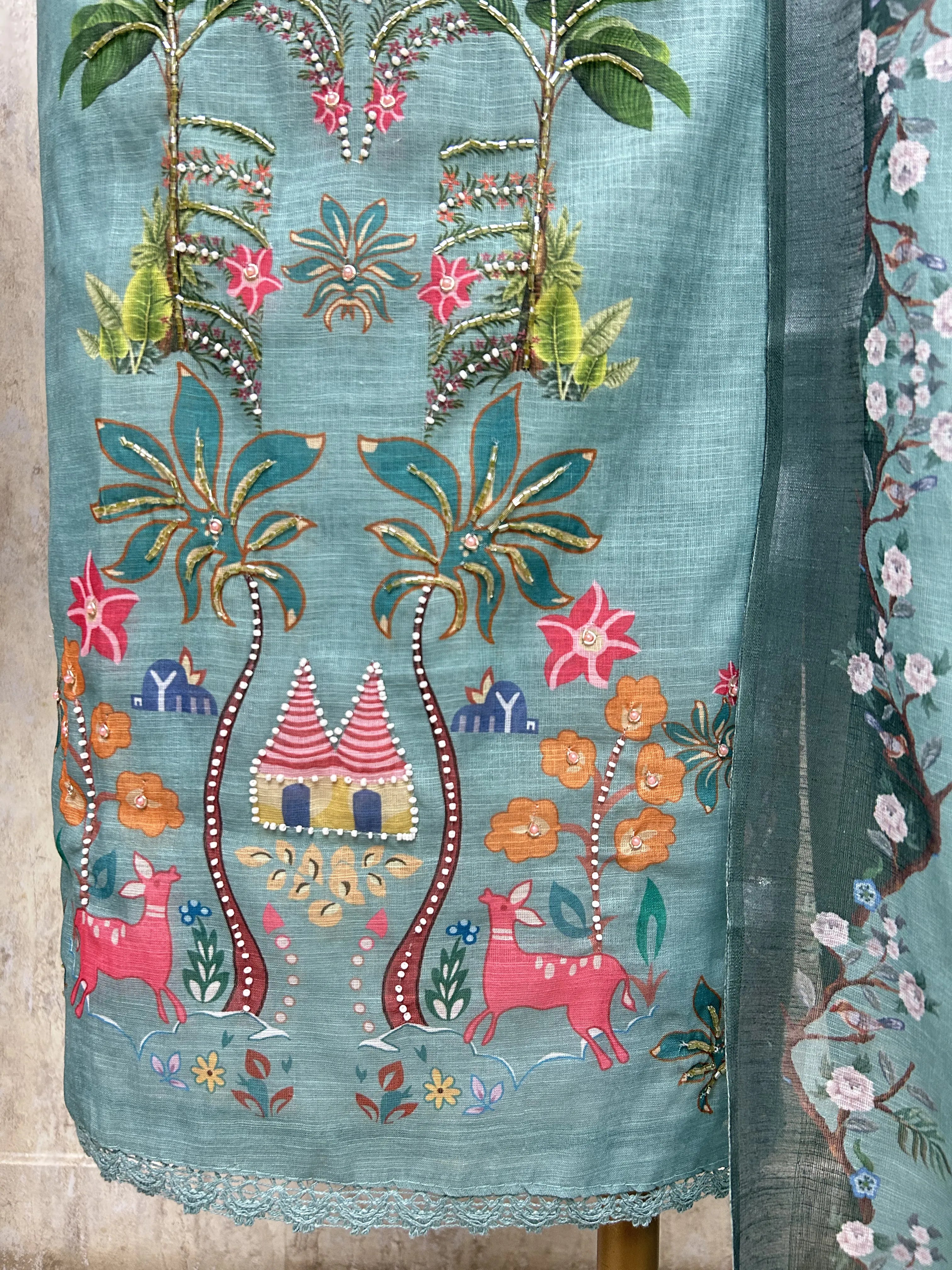 Peacock Blossom Elegance Unstitched Suit