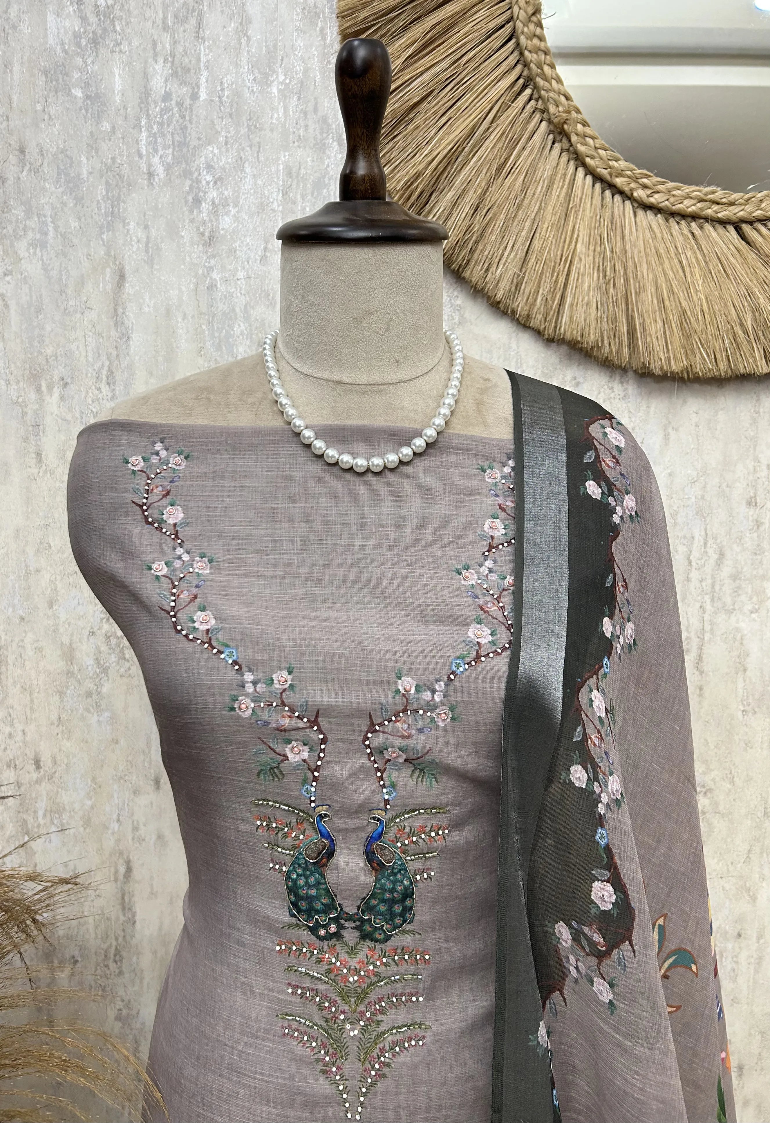 Peacock Blossom Elegance Unstitched Suit