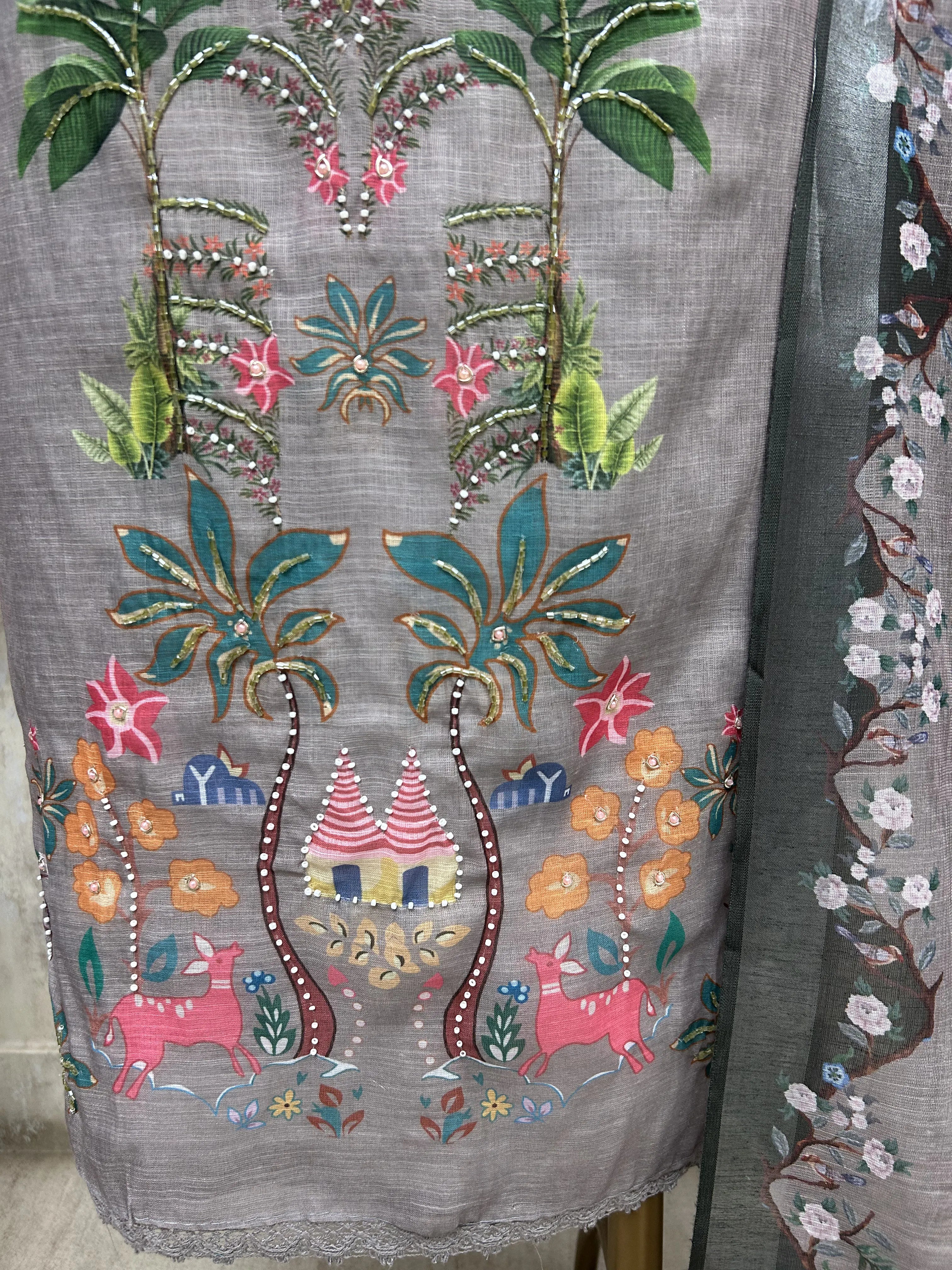 Peacock Blossom Elegance Unstitched Suit