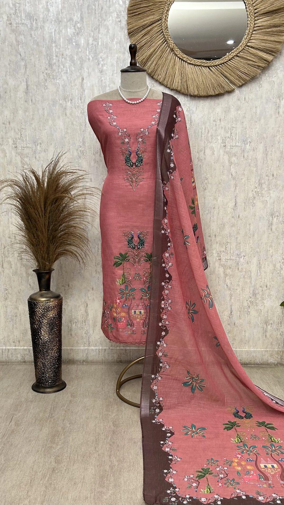 Peacock Blossom Elegance Unstitched Suit