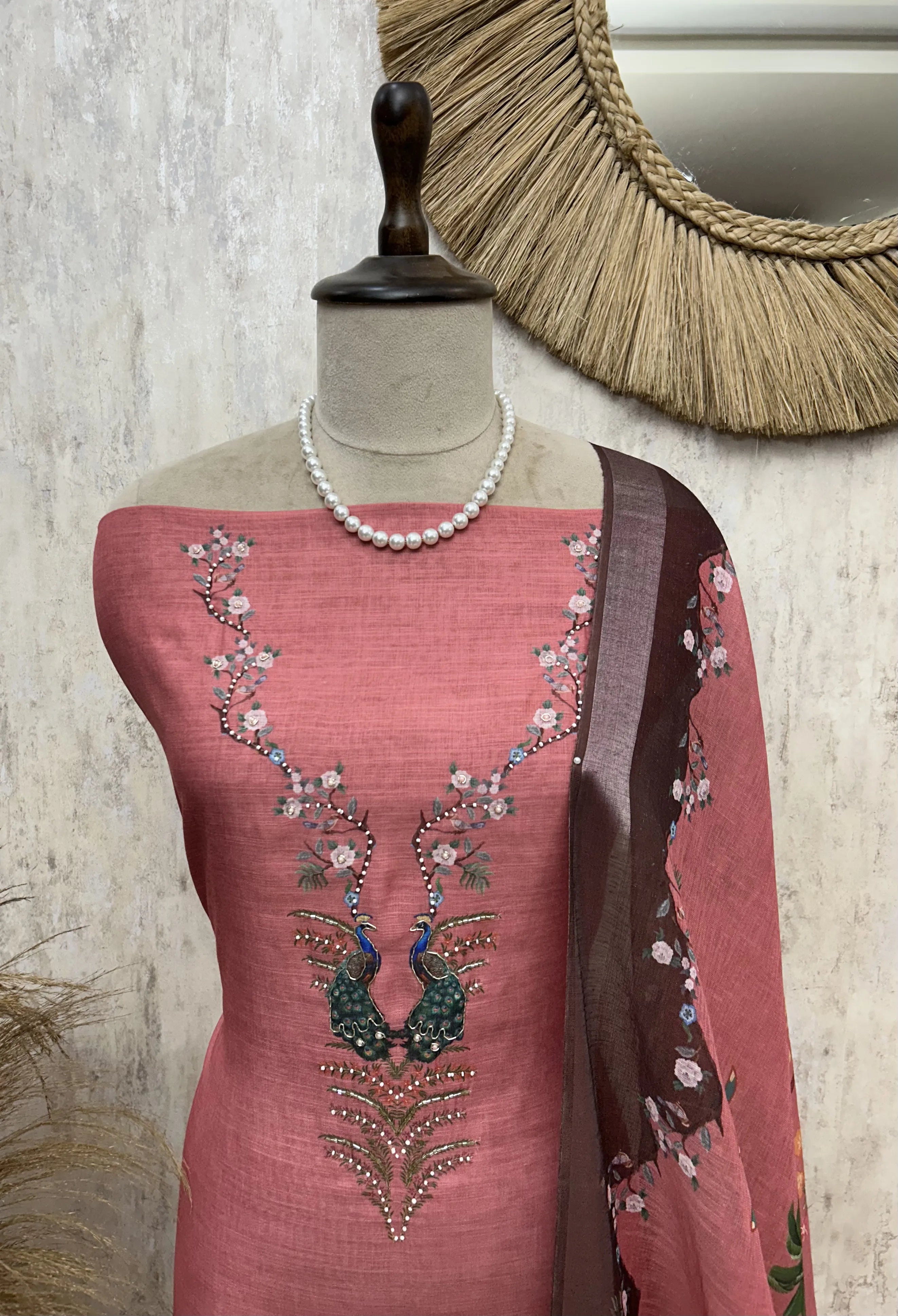 Peacock Blossom Elegance Unstitched Suit