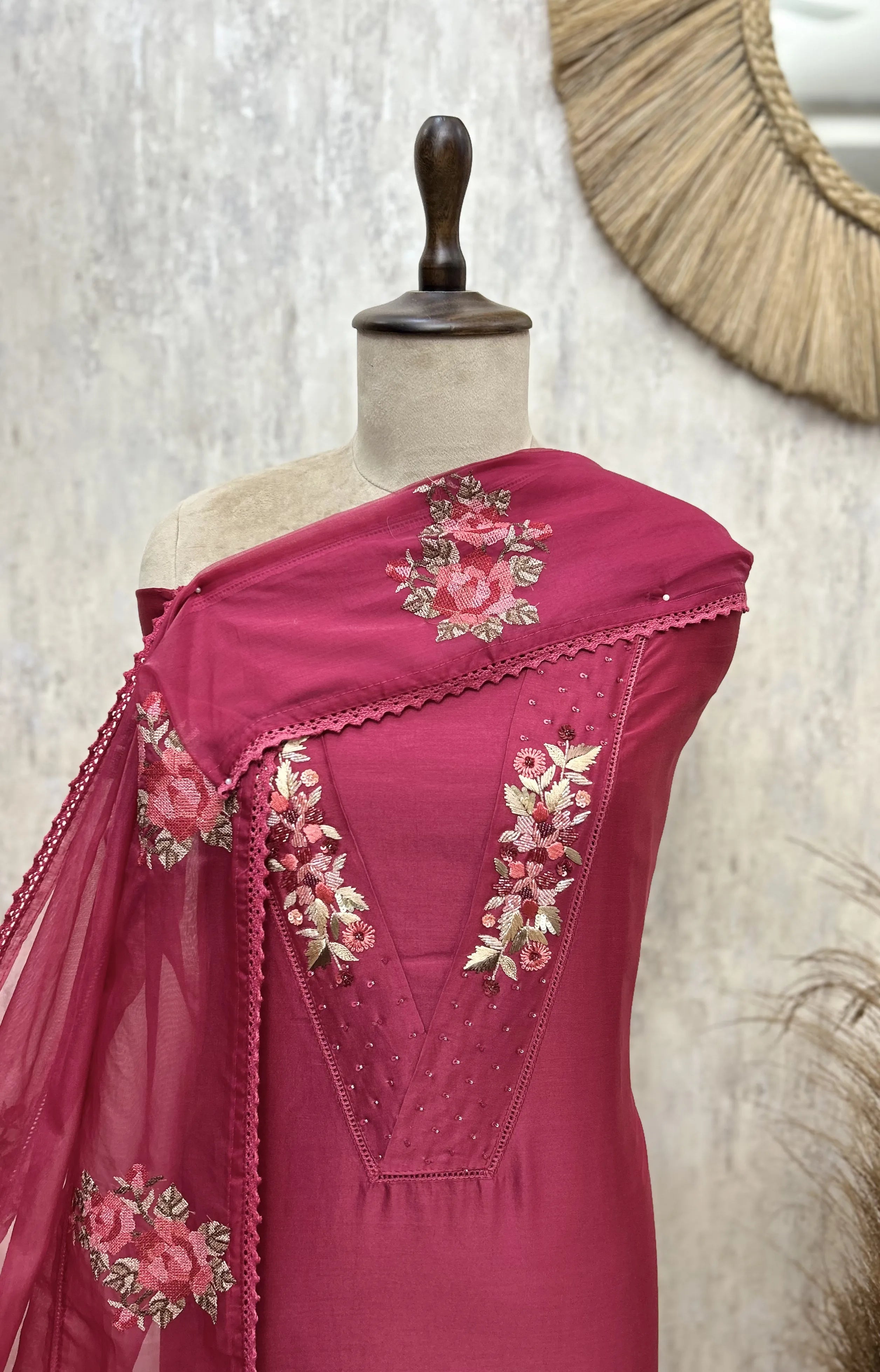 The V-Patti Lacework 70 Gram Pure Chanderi Unstitched Suits