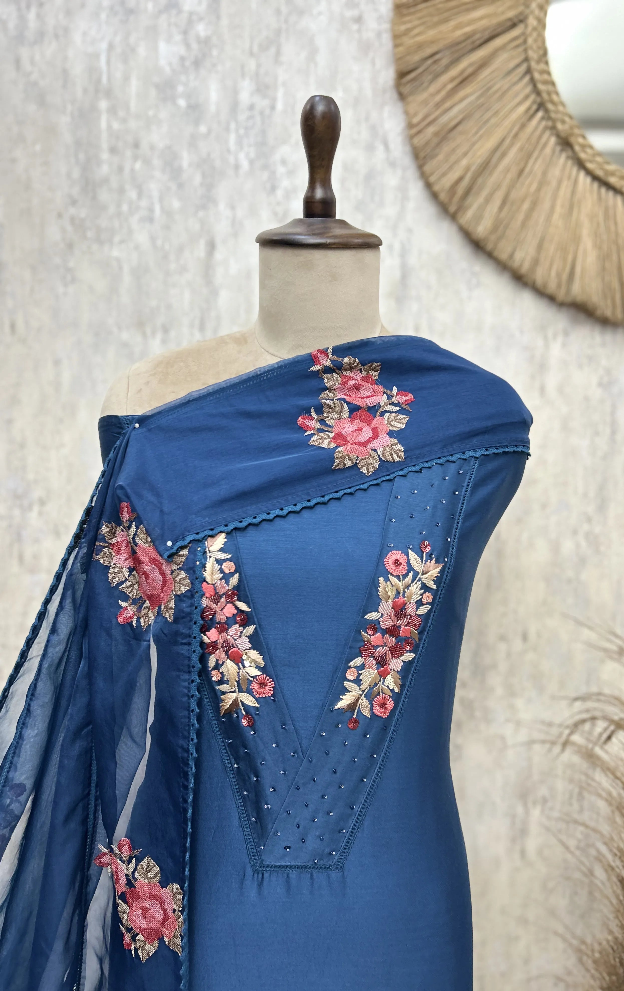 The V-Patti Lacework 70 Gram Pure Chanderi Unstitched Suits
