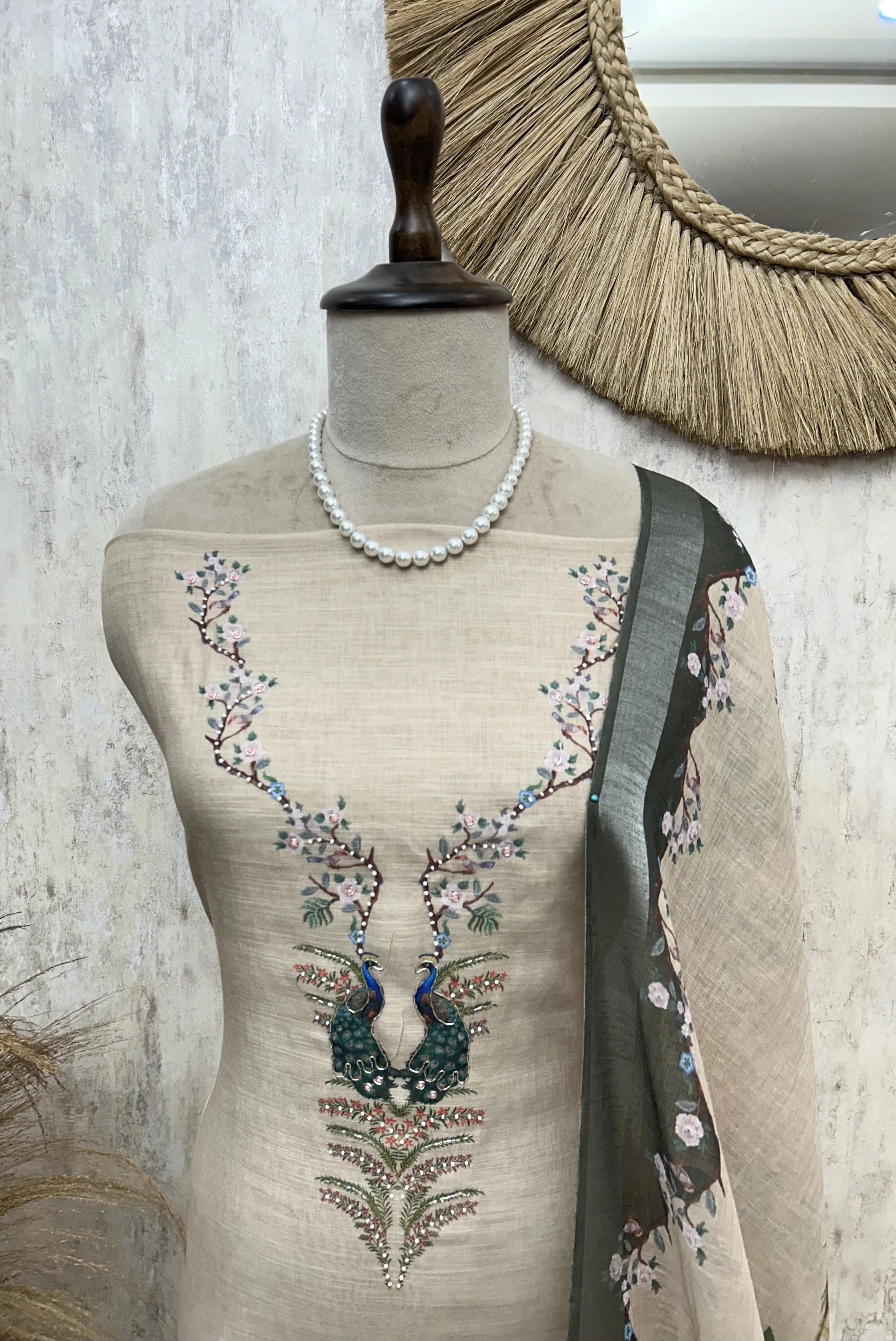 Peacock Blossom Elegance Unstitched Suit