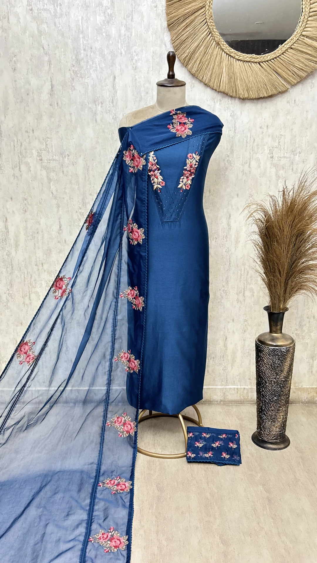 The V-Patti Lacework 70 Gram Pure Chanderi Unstitched Suits