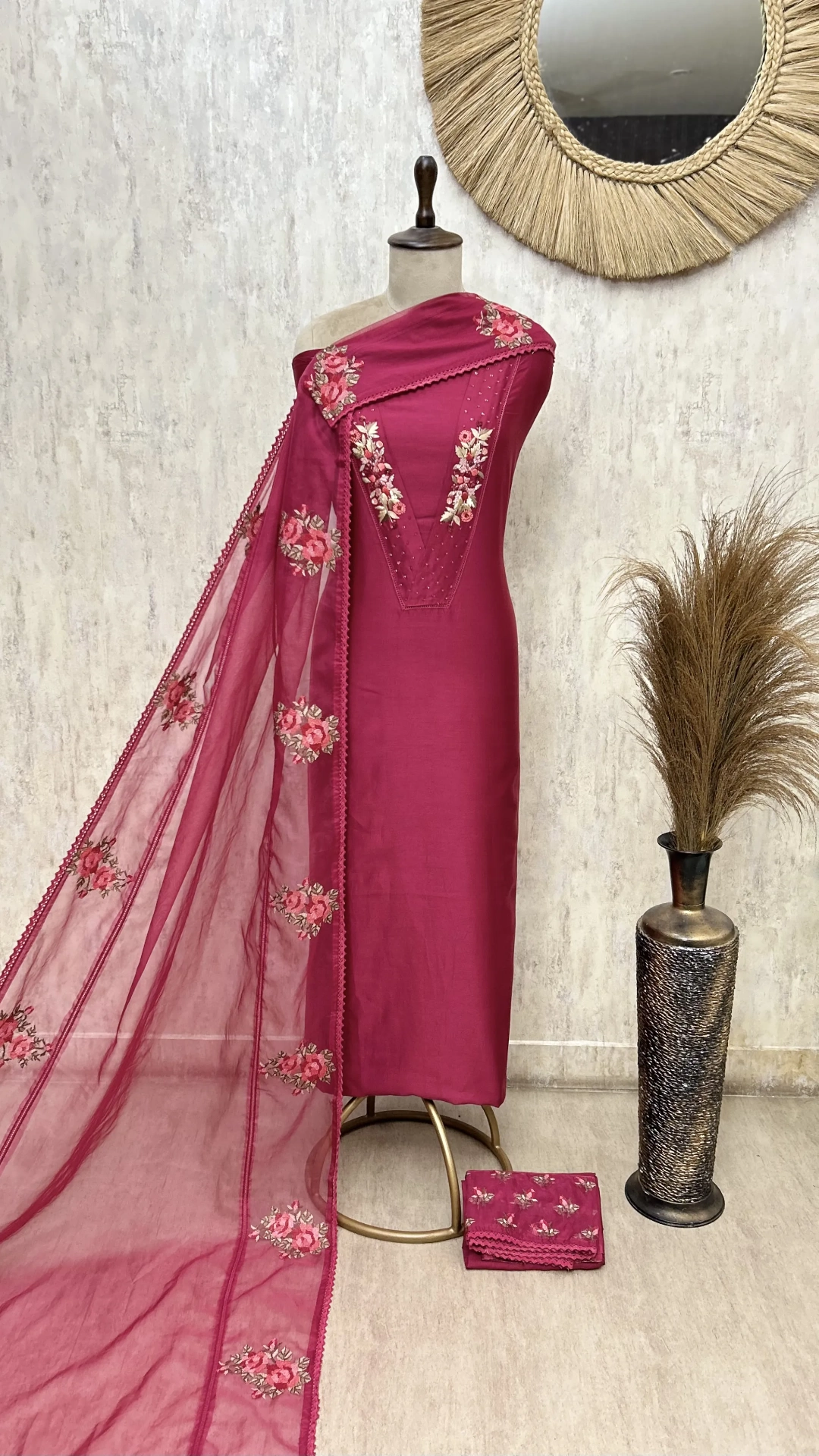 The V-Patti Lacework 70 Gram Pure Chanderi Unstitched Suits