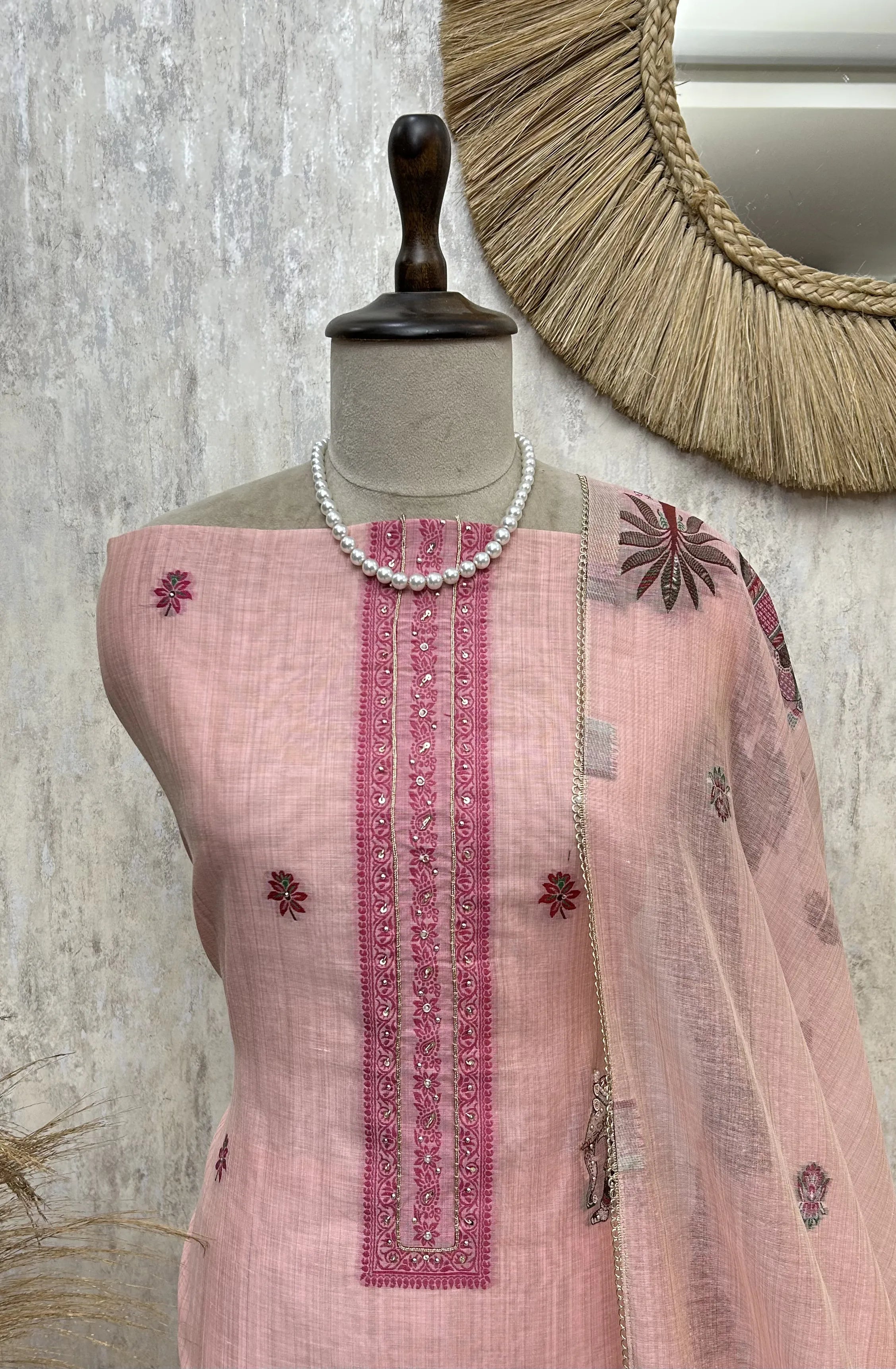 Blossom Grace jamdani linen Unstitched Suit
