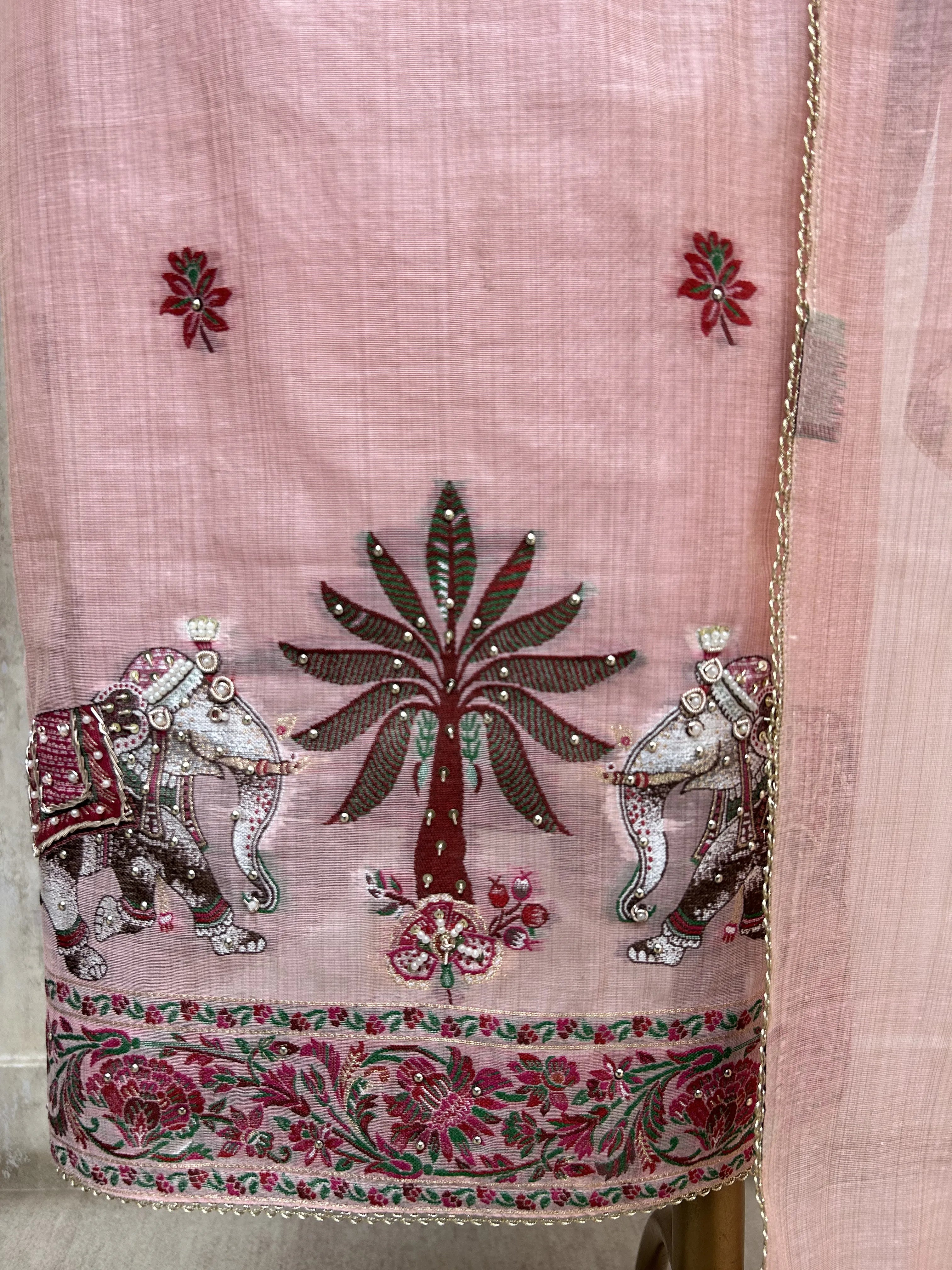 Blossom Grace jamdani linen Unstitched Suit