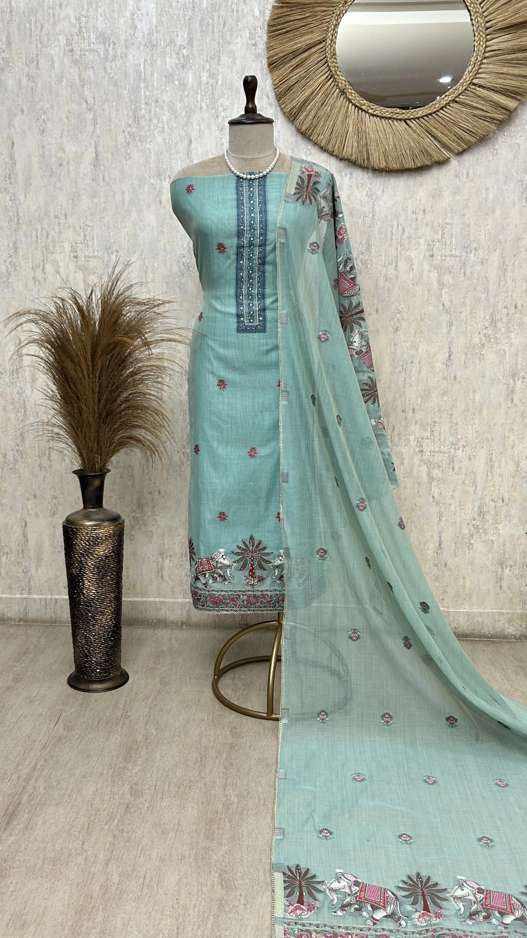 Blossom Grace jamdani linen Unstitched Suit