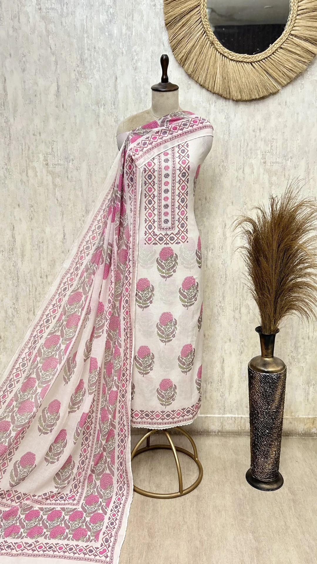 Verdant Blockprint Mul Cotton Unstitched Suits