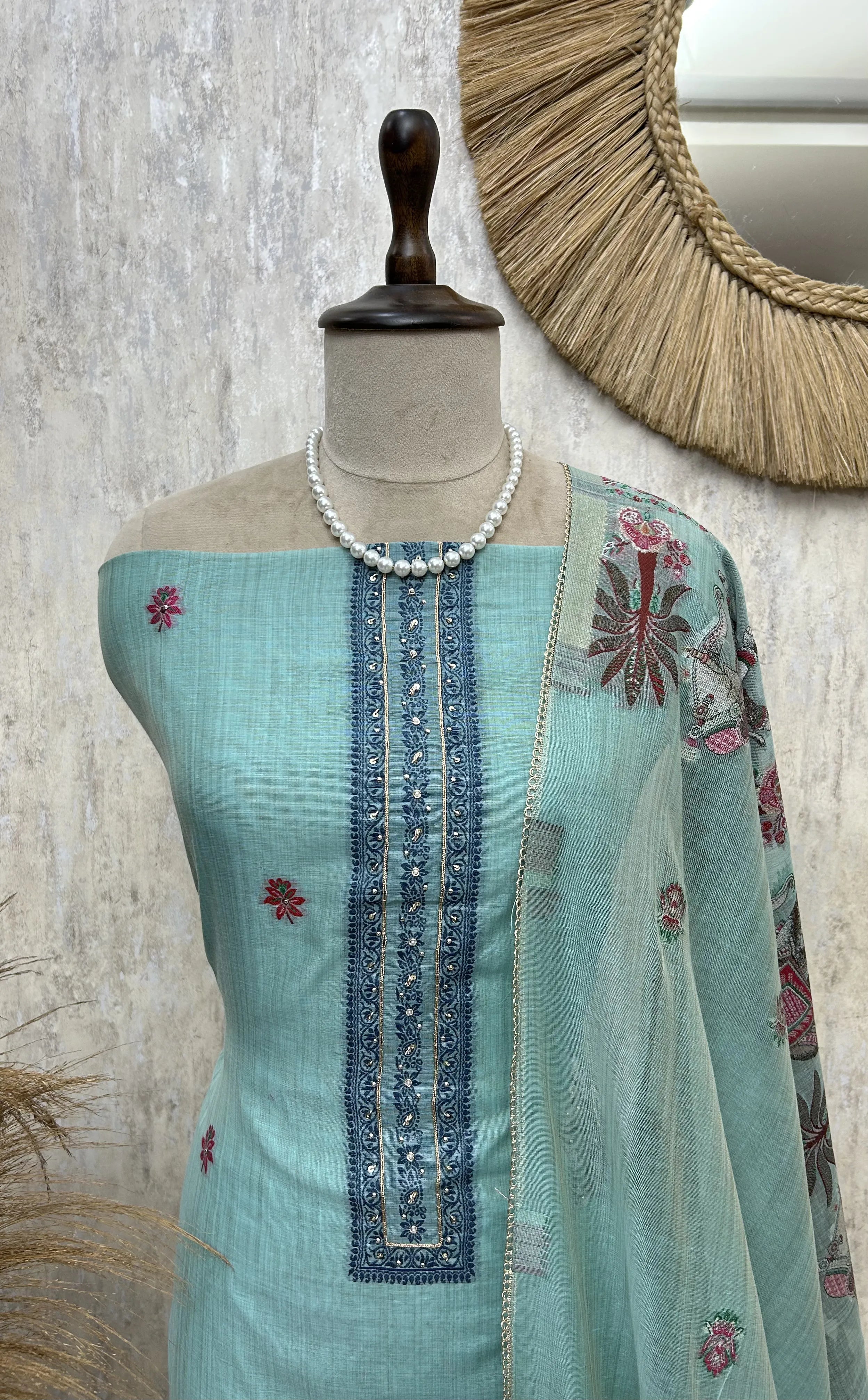 Blossom Grace jamdani linen Unstitched Suit