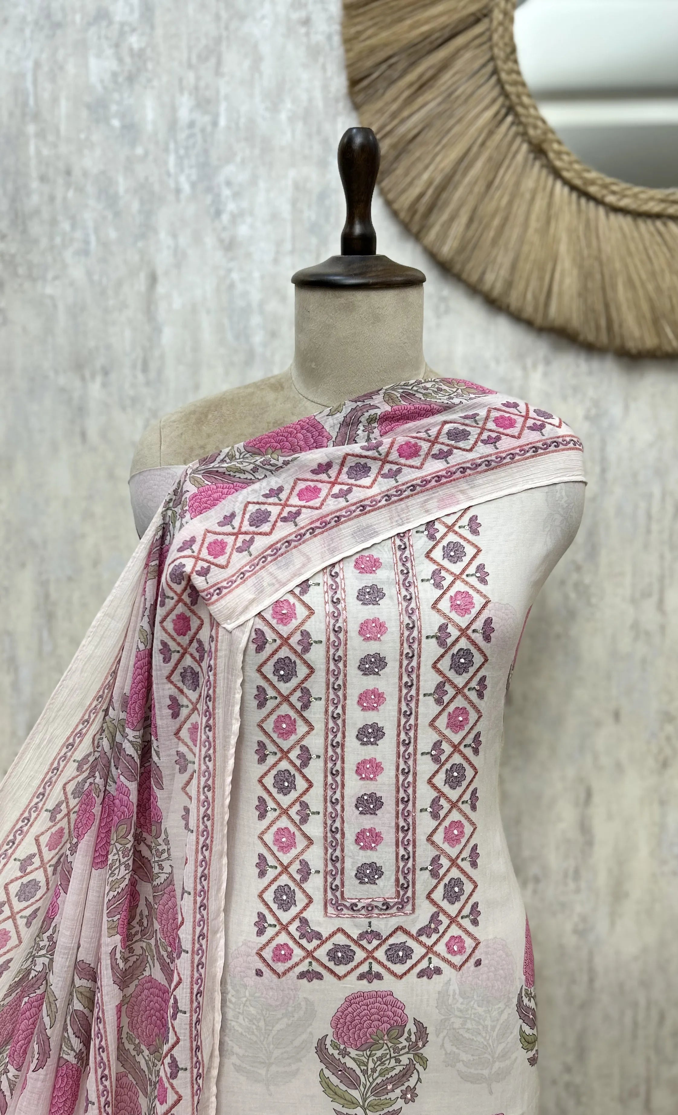 Verdant Blockprint Mul Cotton Unstitched Suits