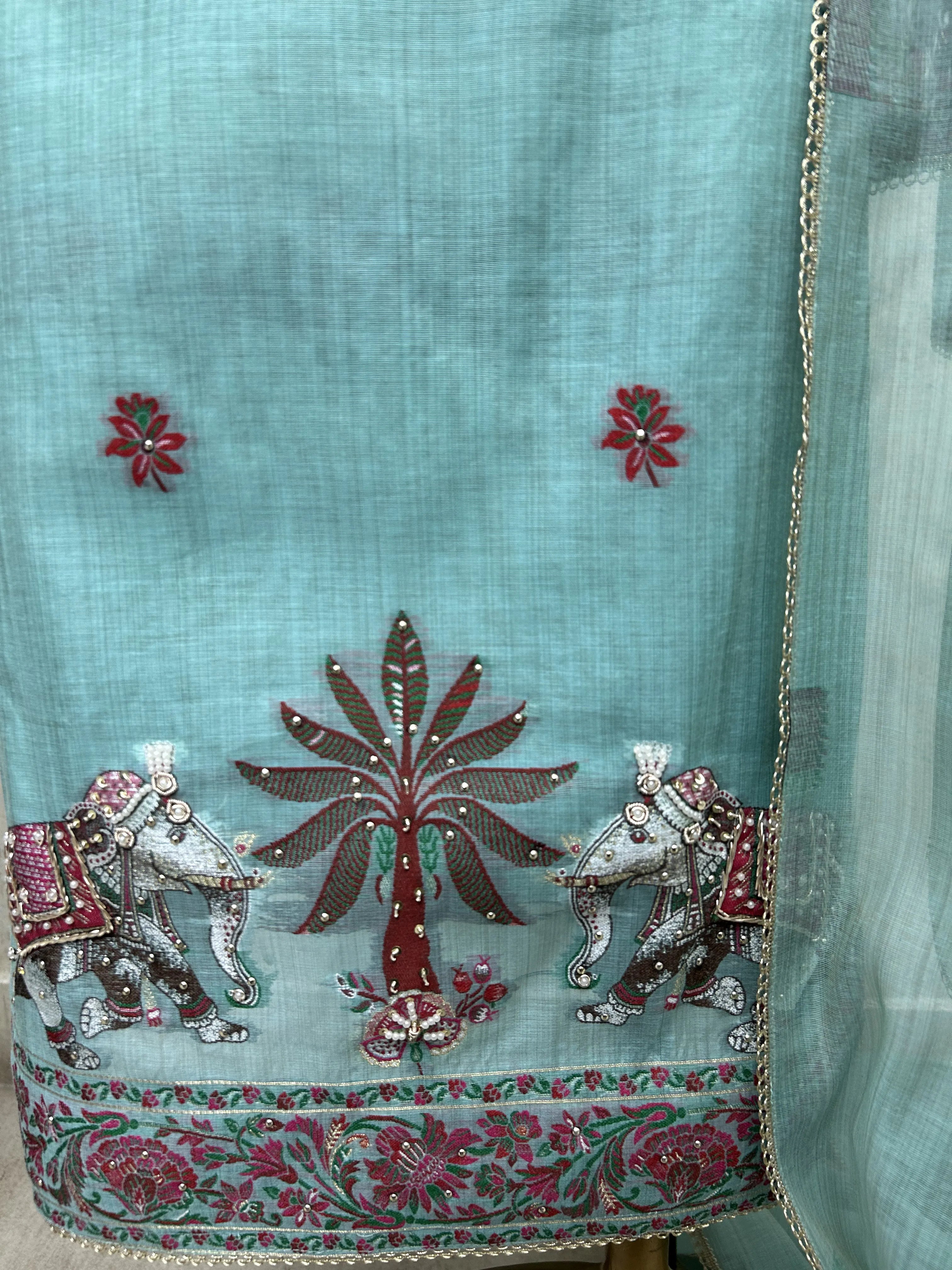 Blossom Grace jamdani linen Unstitched Suit