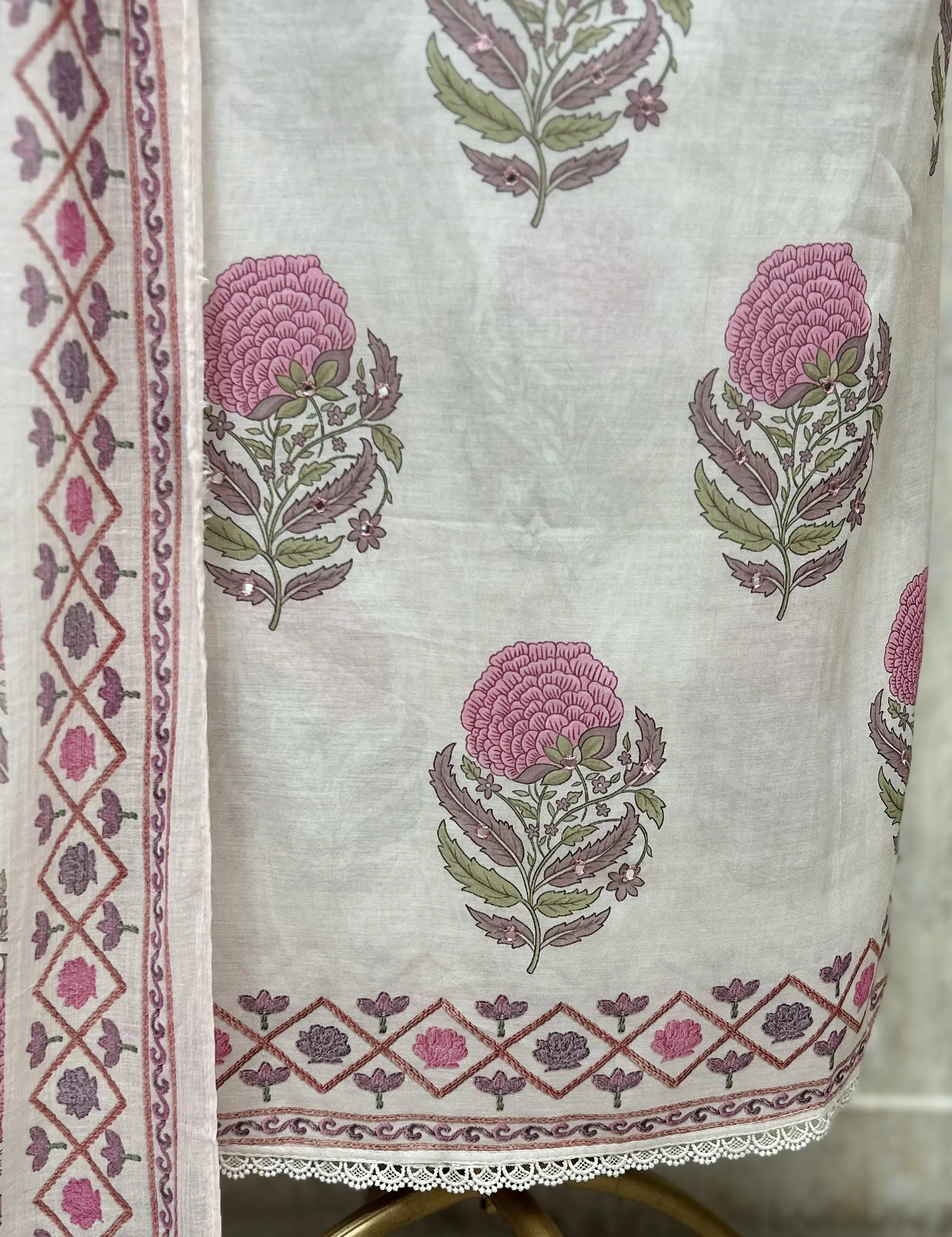 Verdant Blockprint Mul Cotton Unstitched Suits
