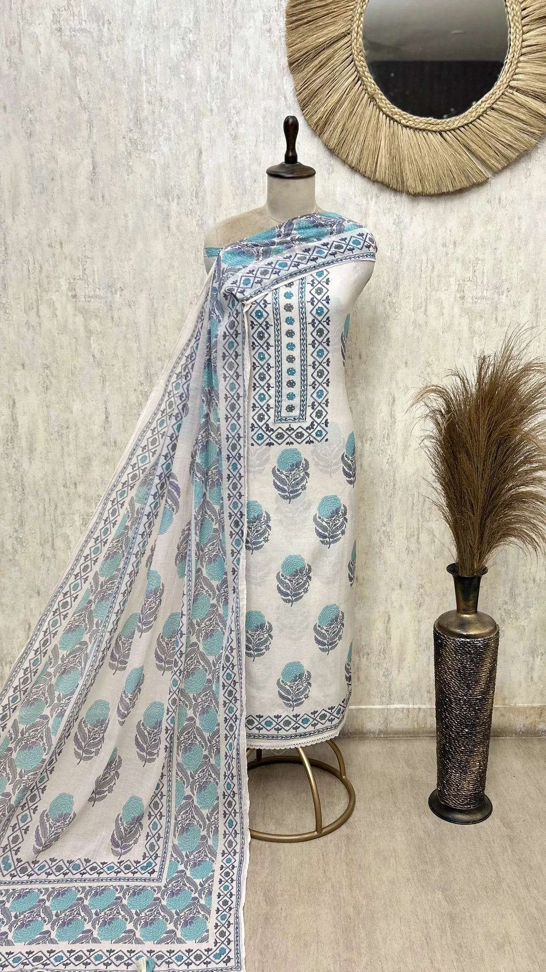 Verdant Blockprint Mul Cotton Unstitched Suits