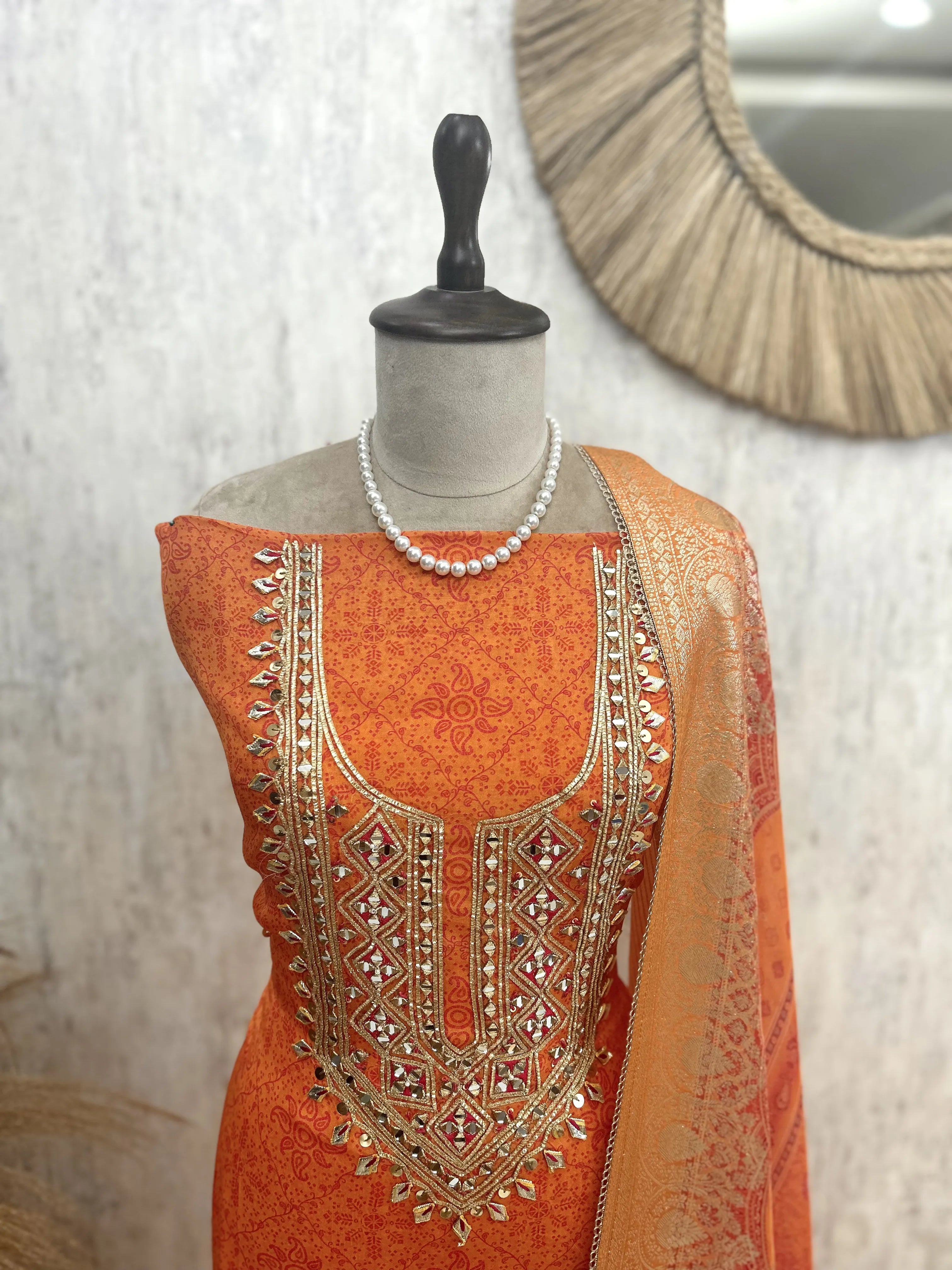Organza Unstitched Suit Set With Organza Dupatta