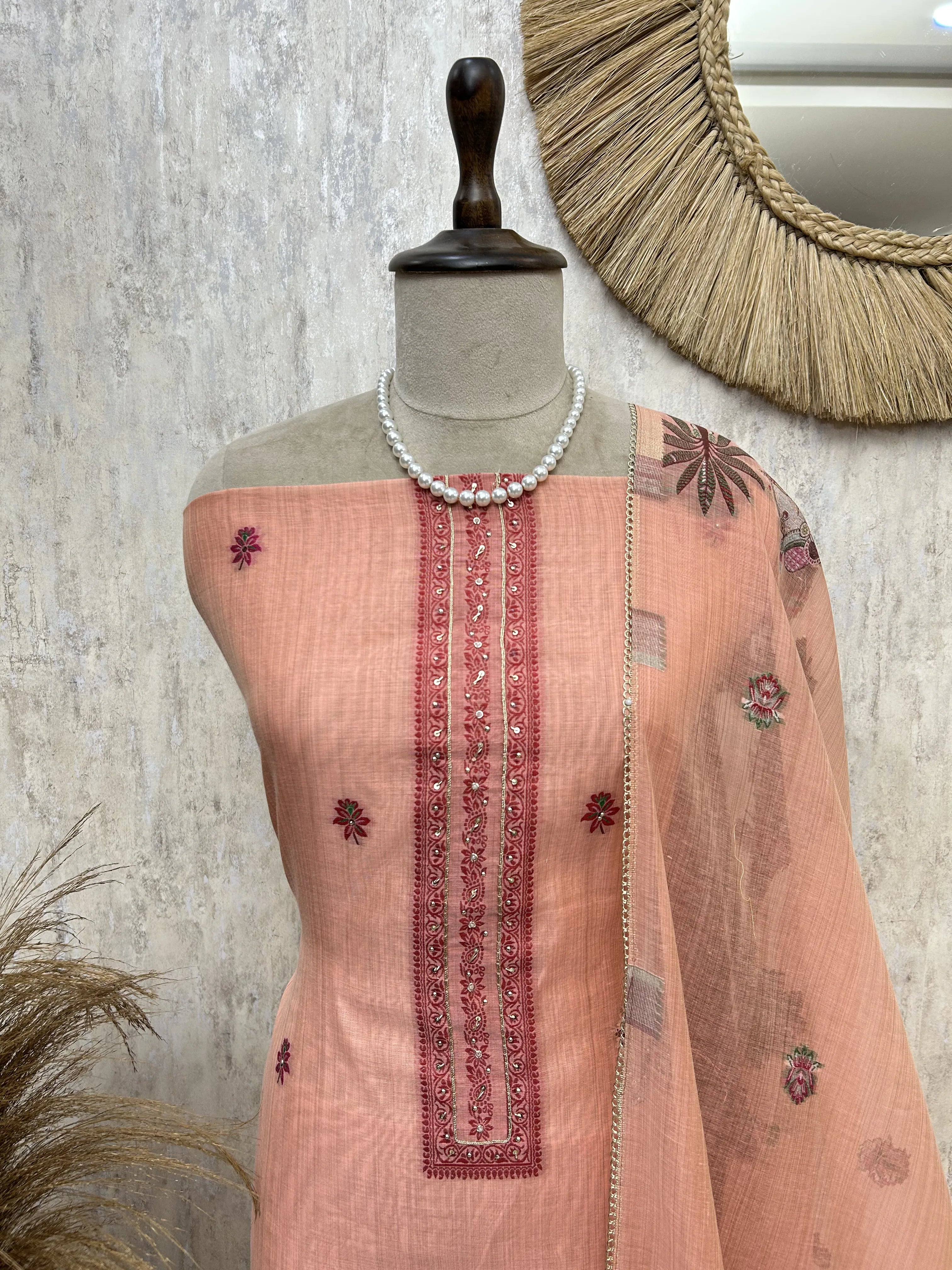 Blossom Grace jamdani linen Unstitched Suit