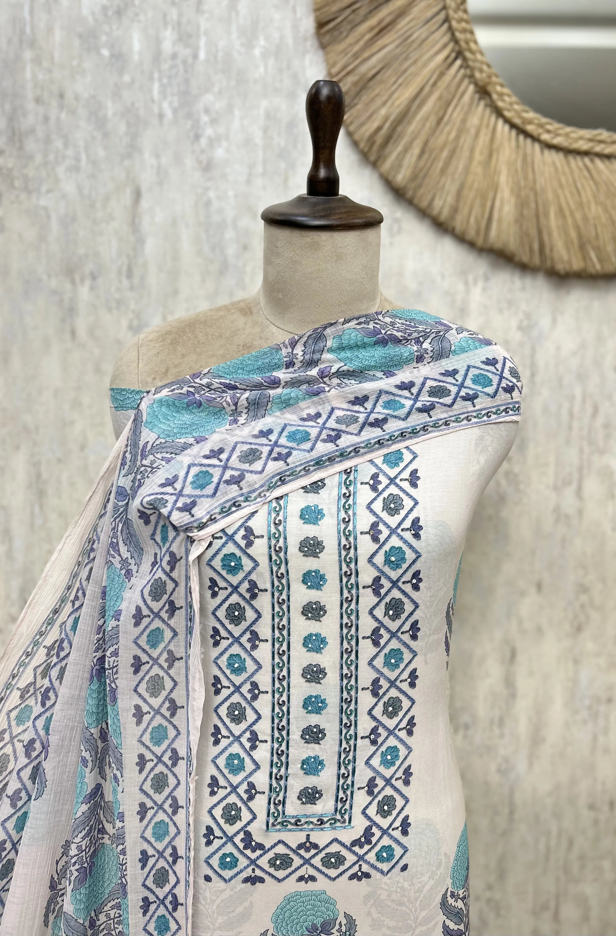 Verdant Blockprint Mul Cotton Unstitched Suits