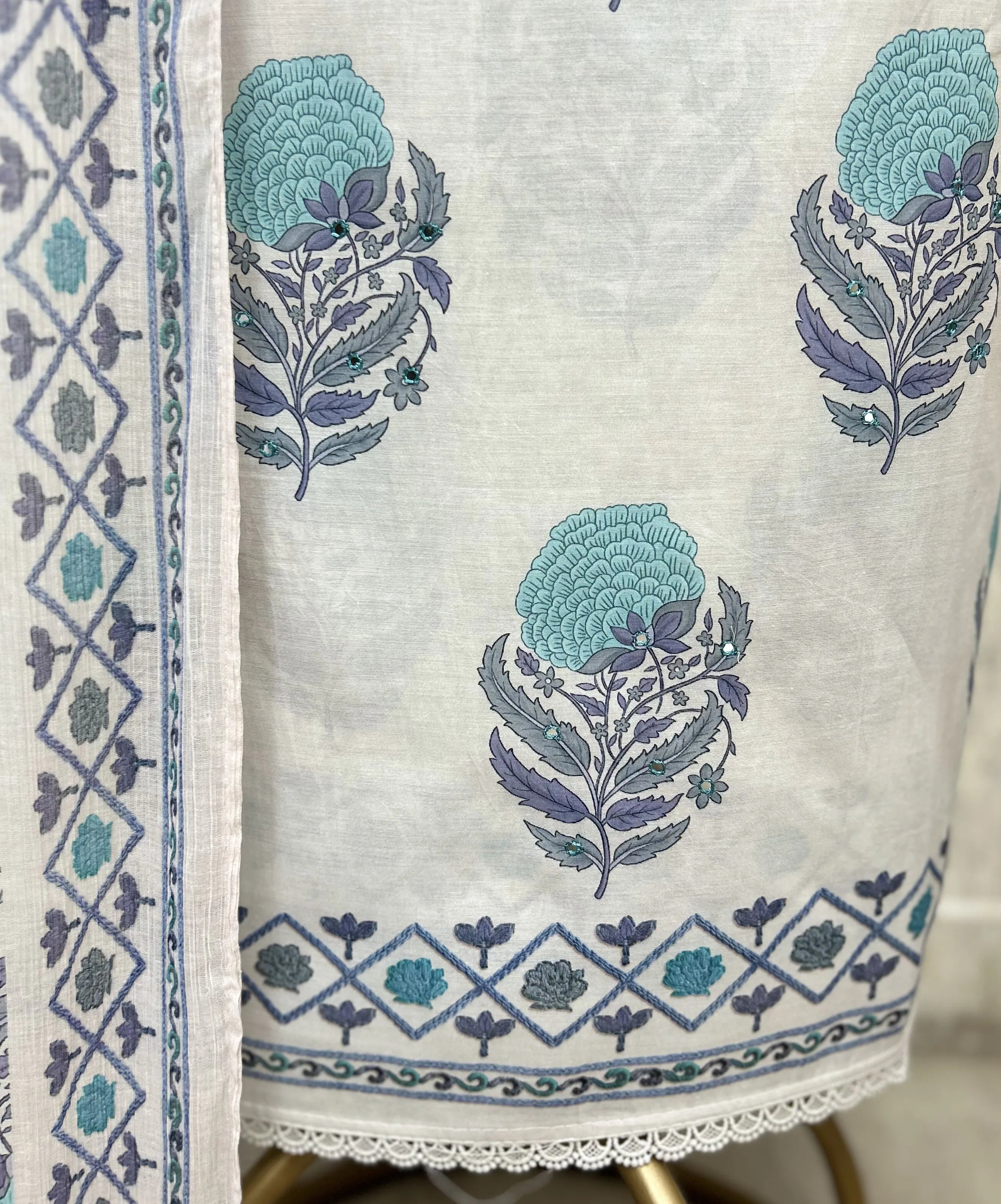 Verdant Blockprint Mul Cotton Unstitched Suits