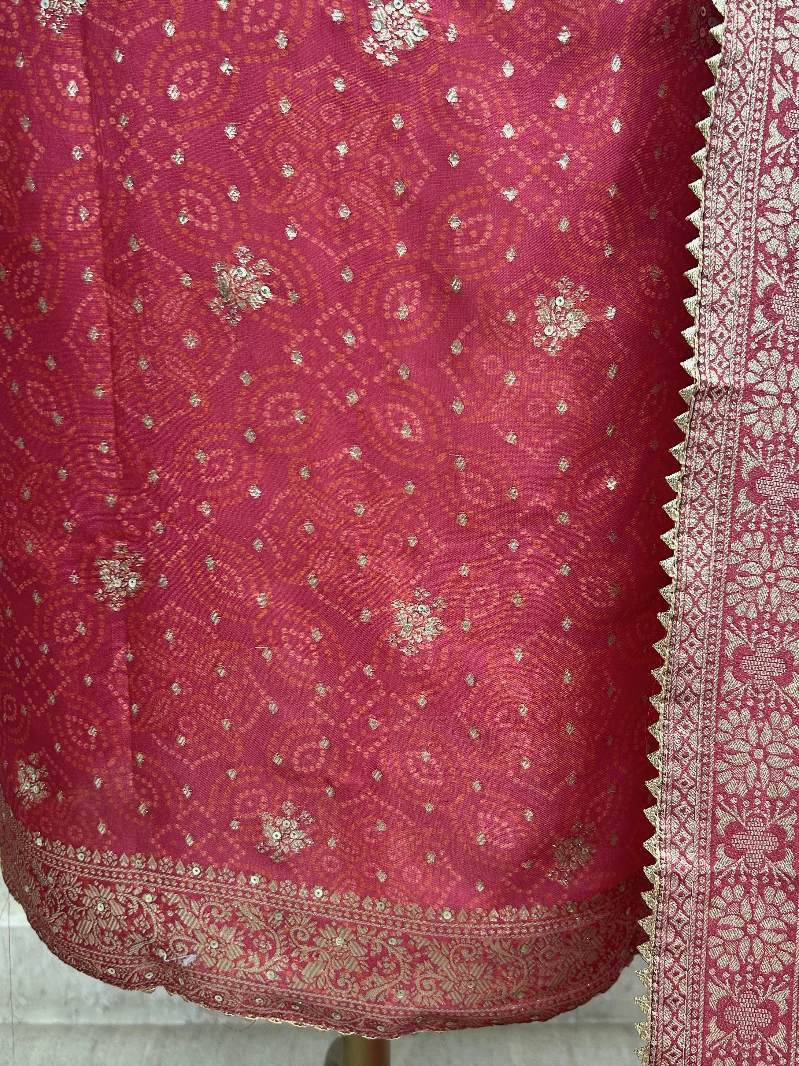 Red Organza Unstitched Suit Set With Organza Dupatta