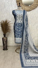 Classic Indigo Blue Blossom Unstitched Suit