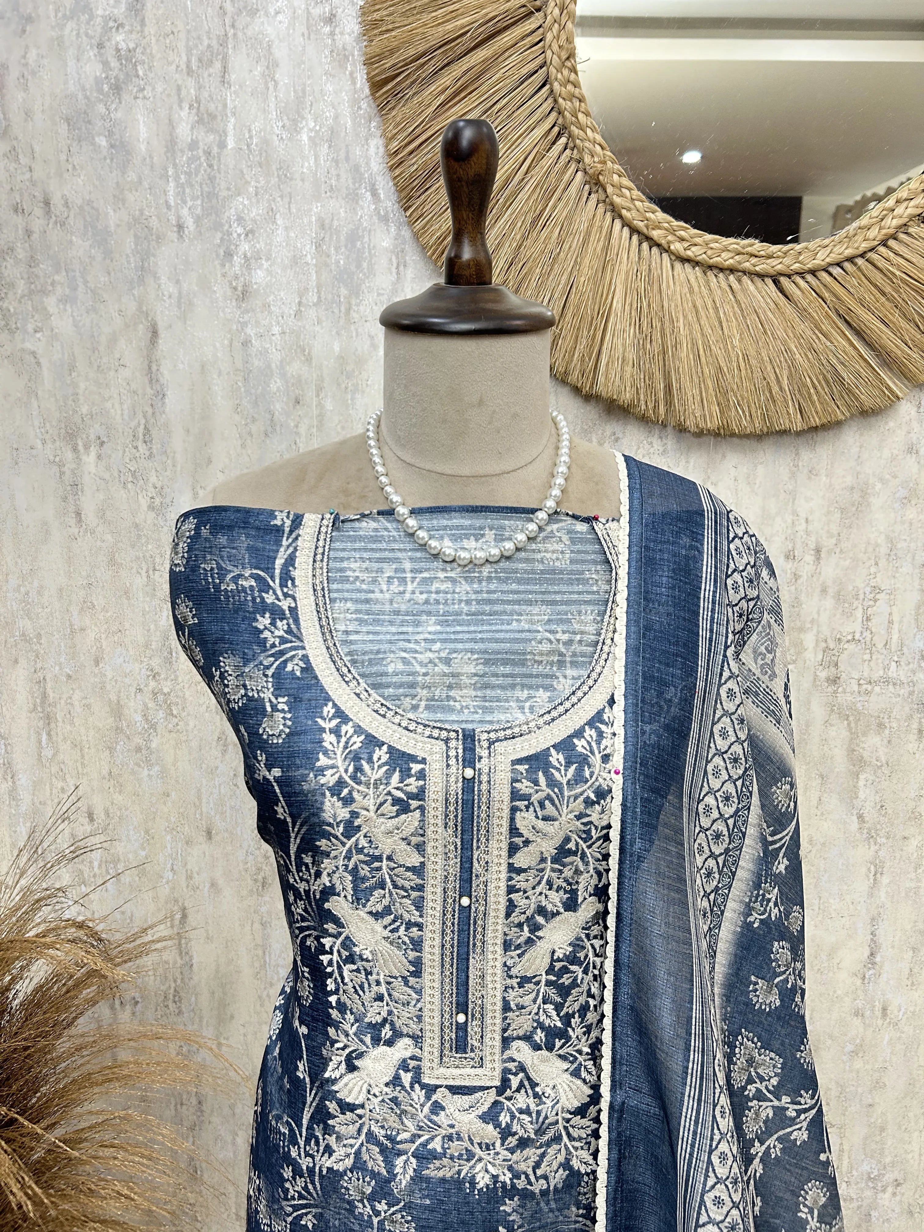 Classic Indigo Blue Blossom Unstitched Suit